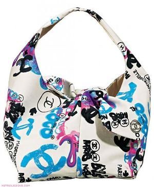 Chanel vintage materiałowa torebka graffiti - obrazek 6