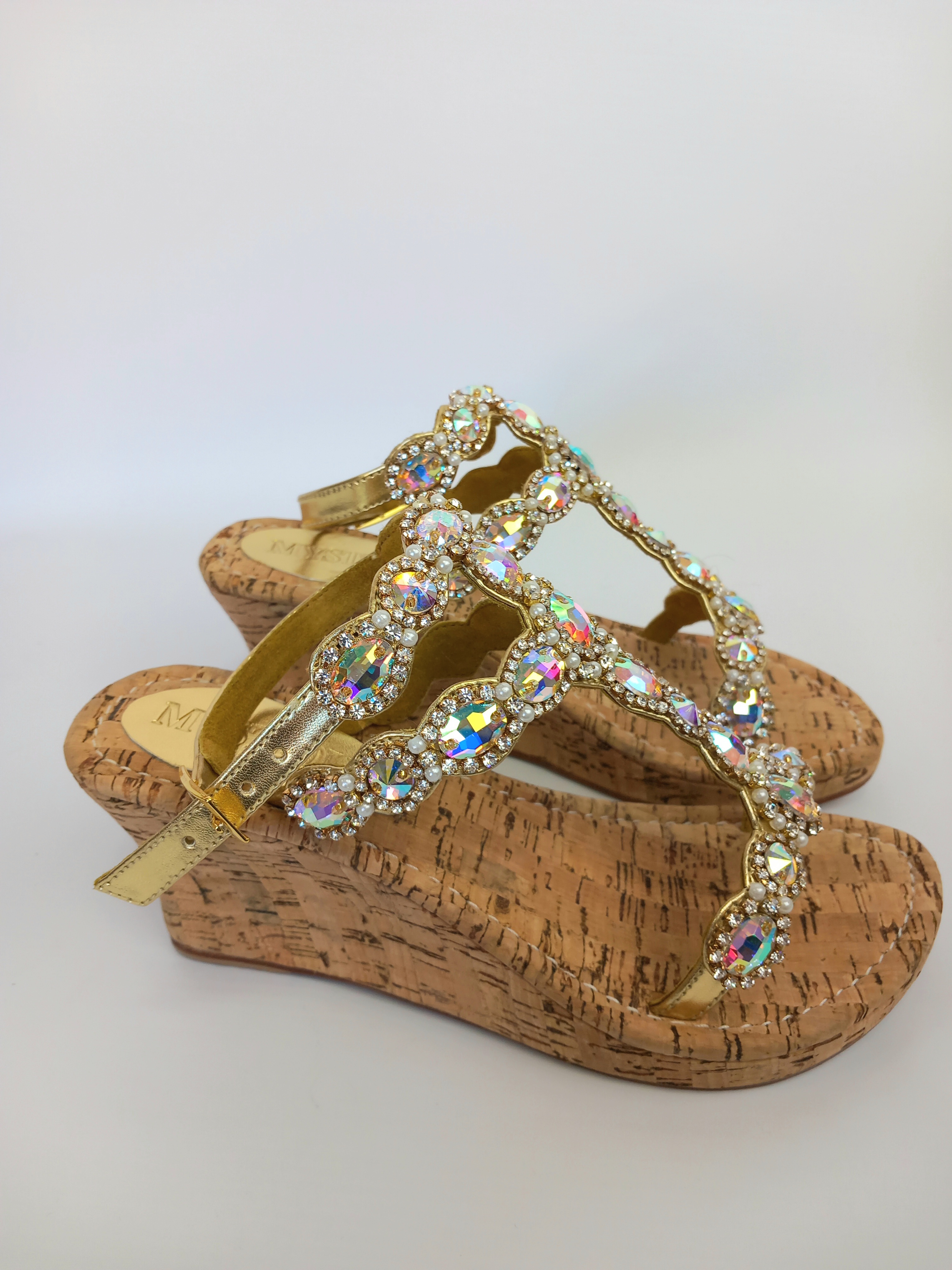 Mystique złote sandały z kryształami 38 - obrazek 4