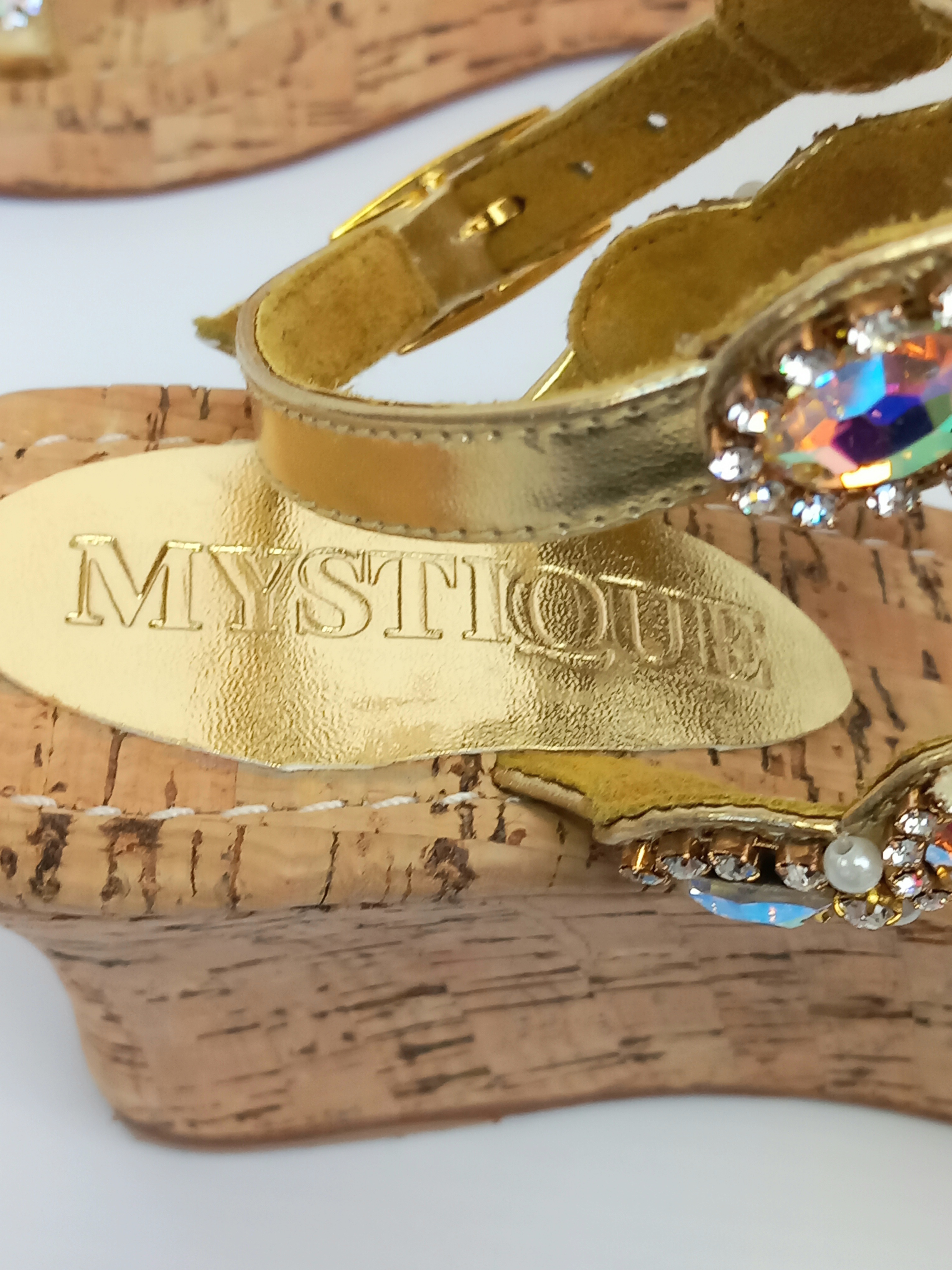 Mystique złote sandały z kryształami 38 - obrazek 7