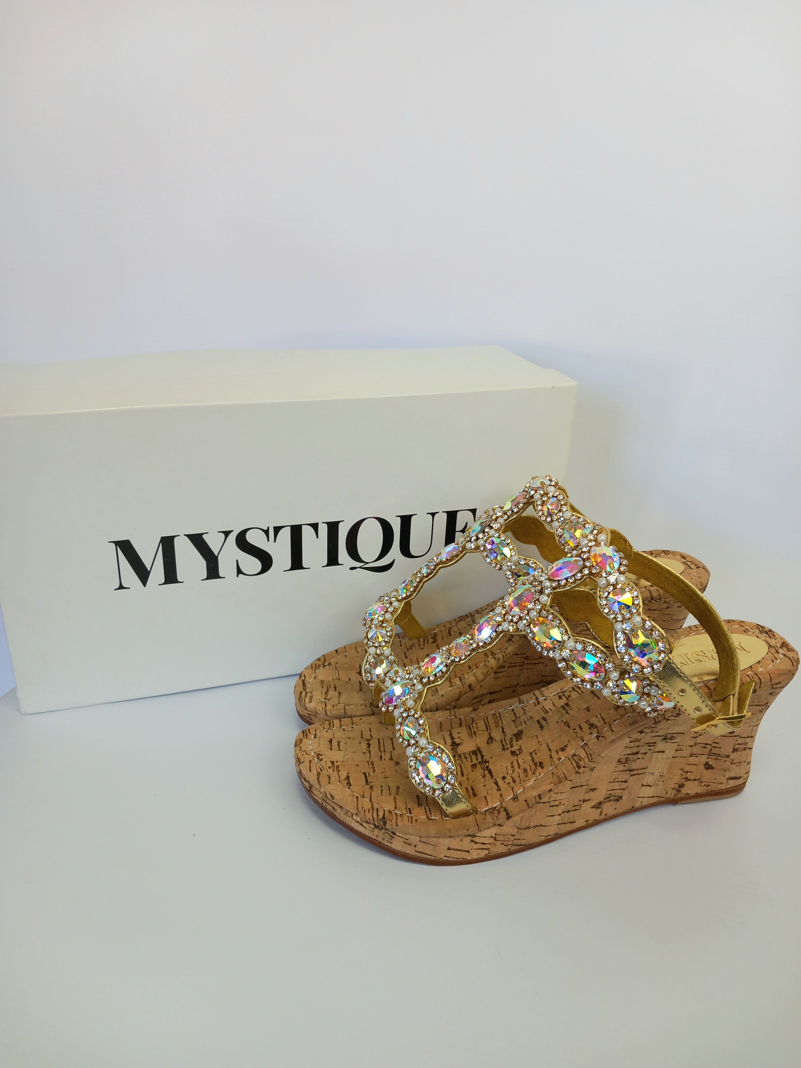 Mystique złote sandały z kryształami 38 - obrazek 8