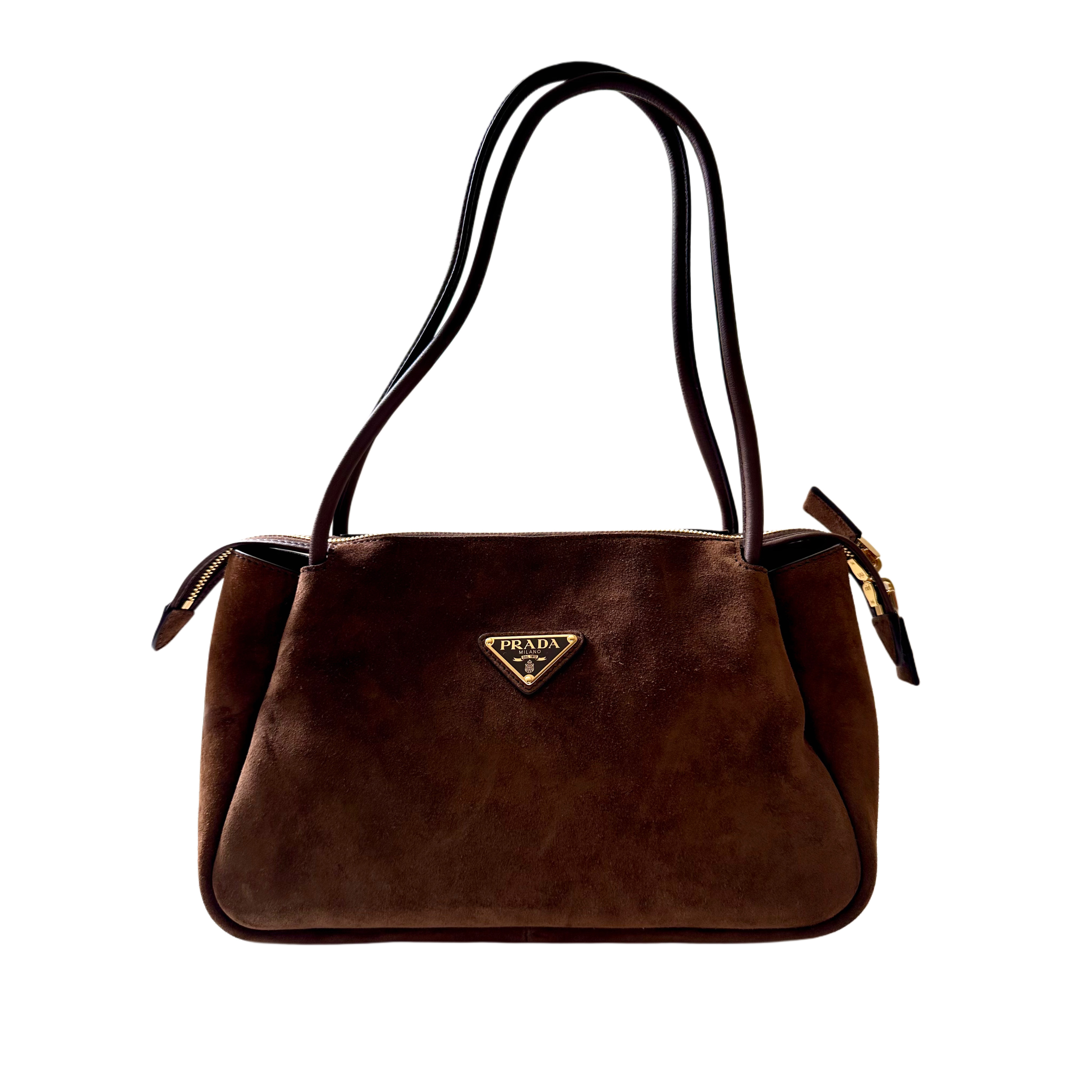 Prada czekoladowa zamszowa torebka