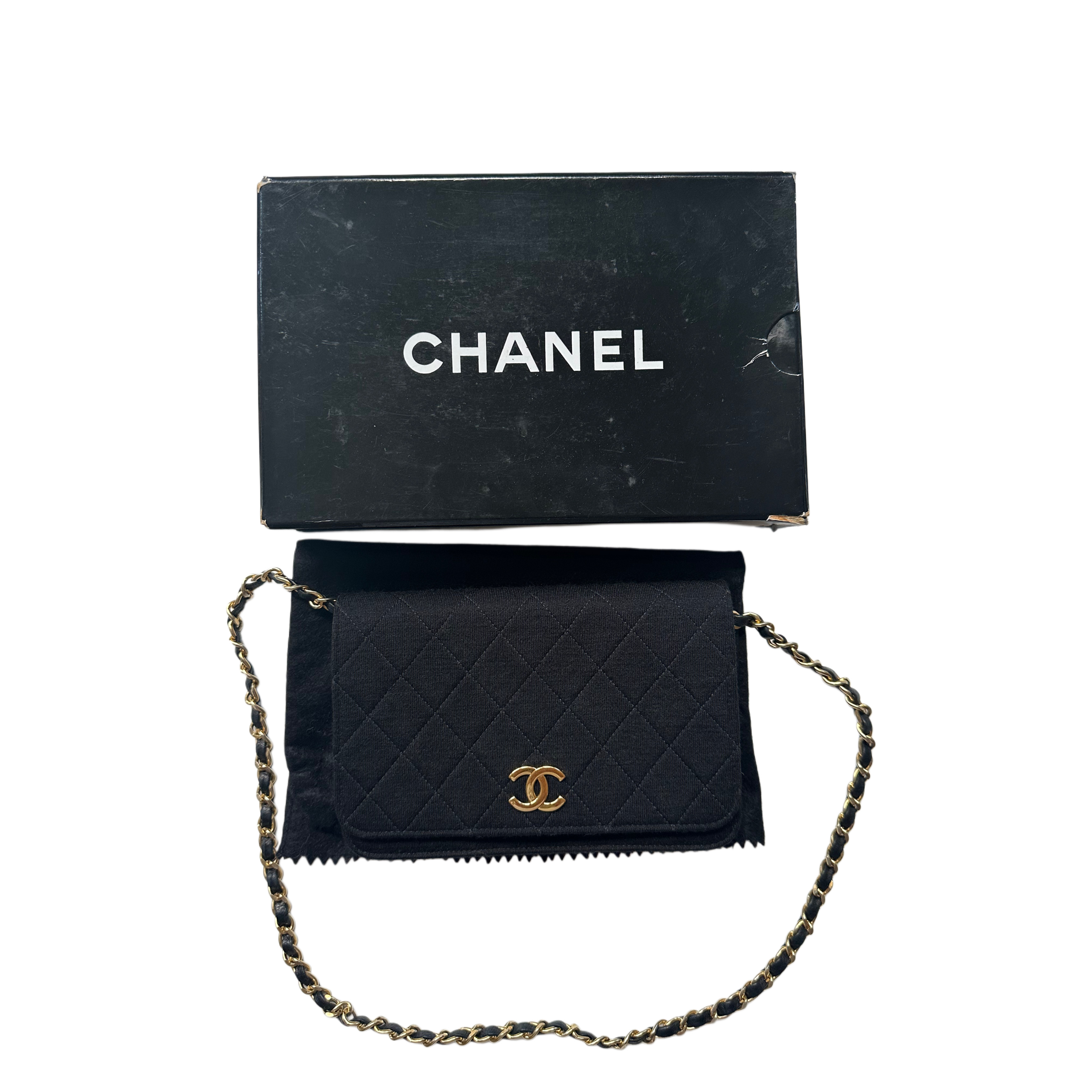 Chanel Full Bag Push-Lock Black Matelasse vintage
