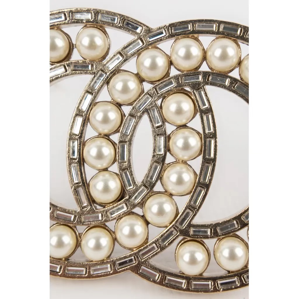 Chanel duża efektowna broszka perły i cyrkonie - obrazek 3