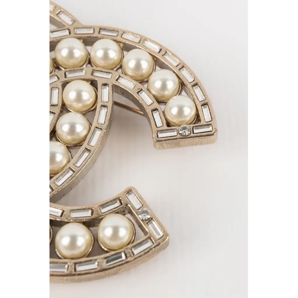 Chanel duża efektowna broszka perły i cyrkonie - obrazek 4
