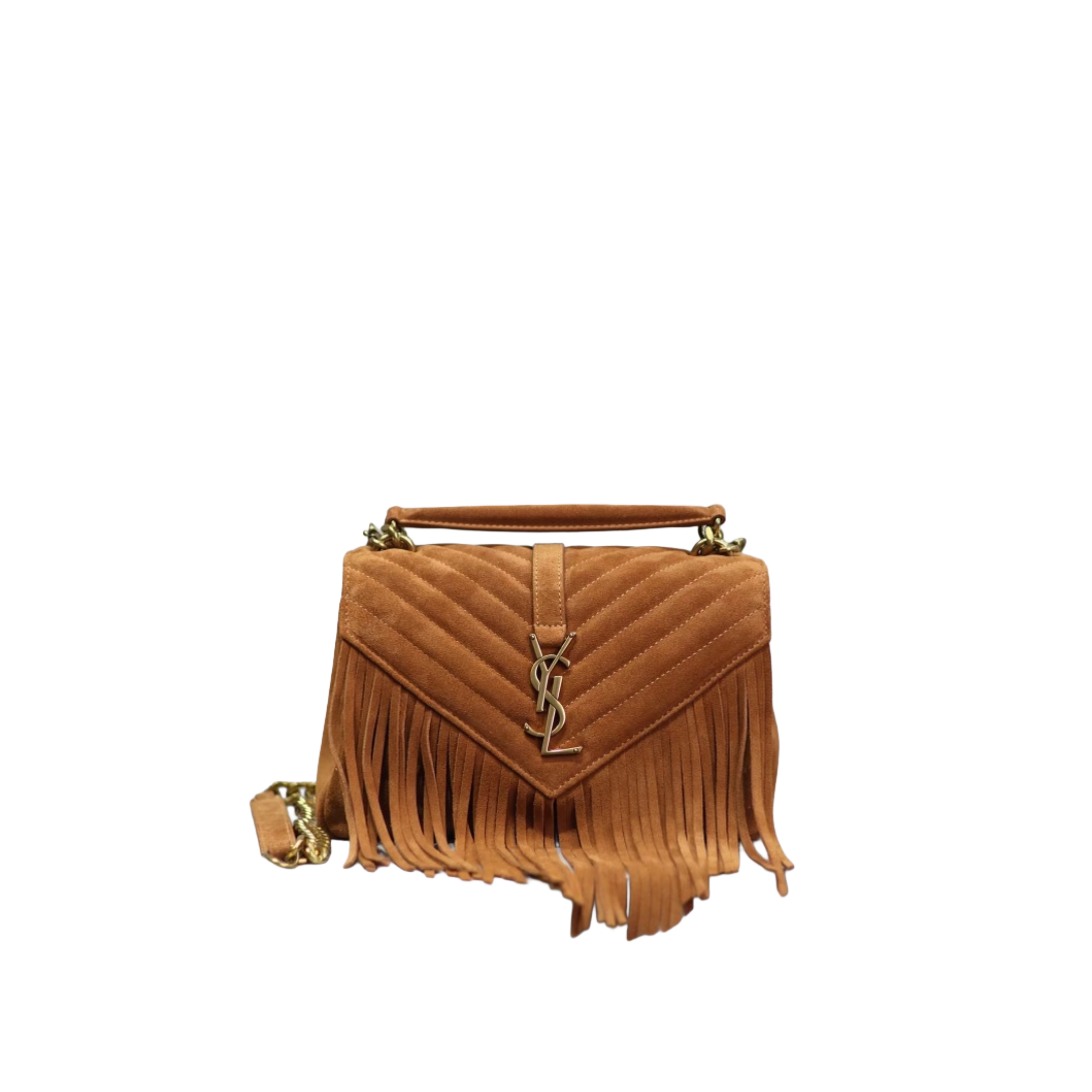 Saint Laurent Suede Matelasse Chevron Fringe Monogram Medium College torebka