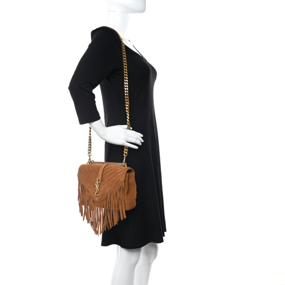 Saint Laurent Suede Matelasse Chevron Fringe Monogram Medium College torebka - obrazek 7