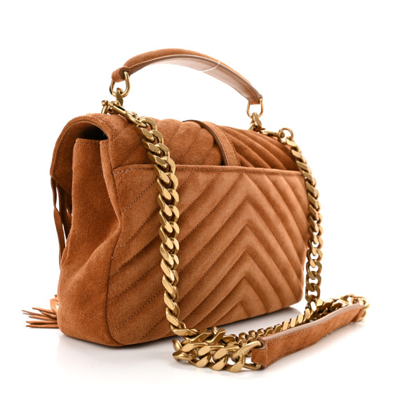 Saint Laurent Suede Matelasse Chevron Fringe Monogram Medium College torebka - obrazek 6