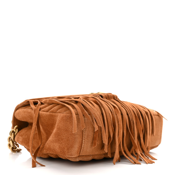 Saint Laurent Suede Matelasse Chevron Fringe Monogram Medium College torebka - obrazek 5