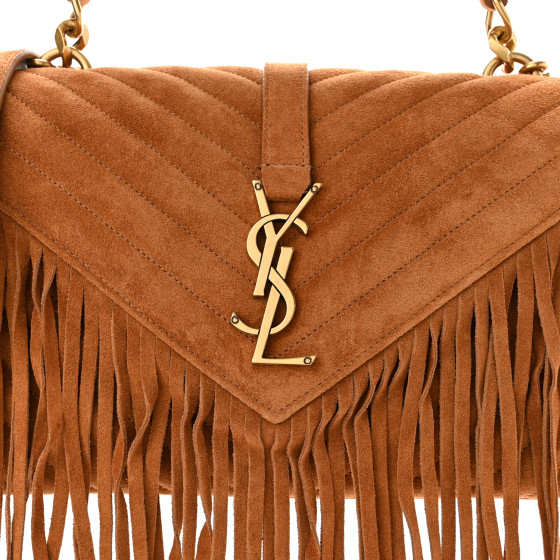 Saint Laurent Suede Matelasse Chevron Fringe Monogram Medium College torebka - obrazek 3
