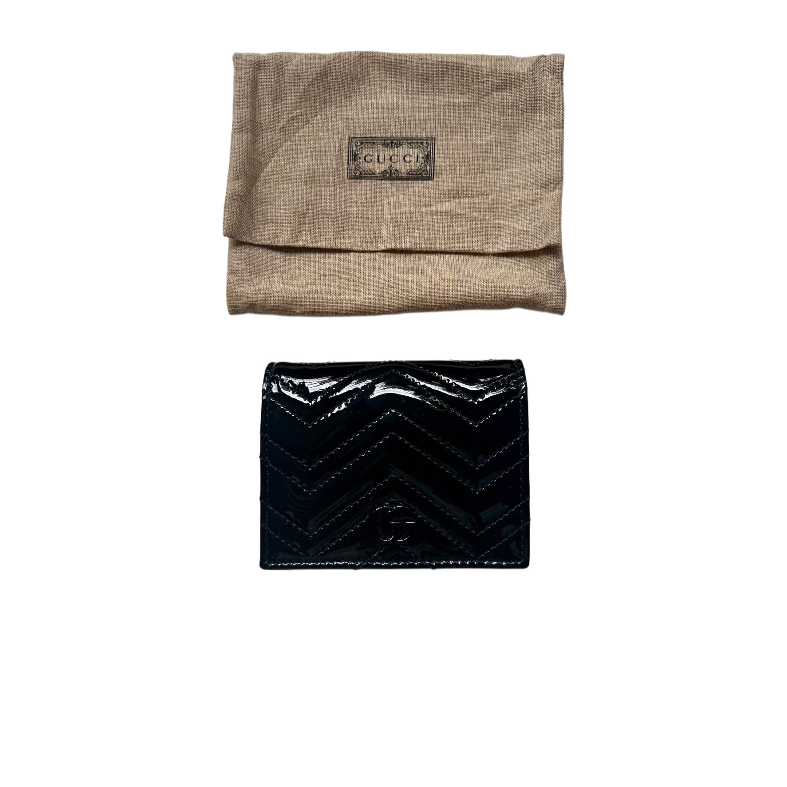 Gucci marmont czarny lakierowany portfel