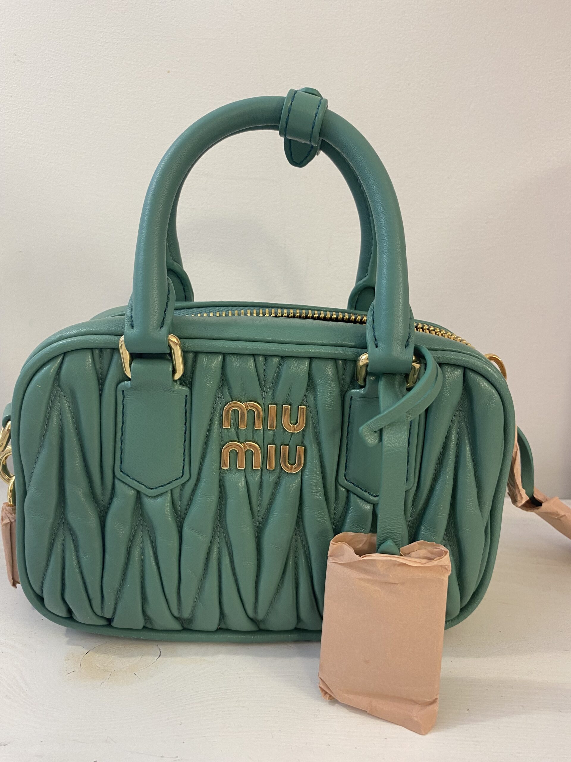 Miu Miu Arcadie matelasse nappa zielona - obrazek 2