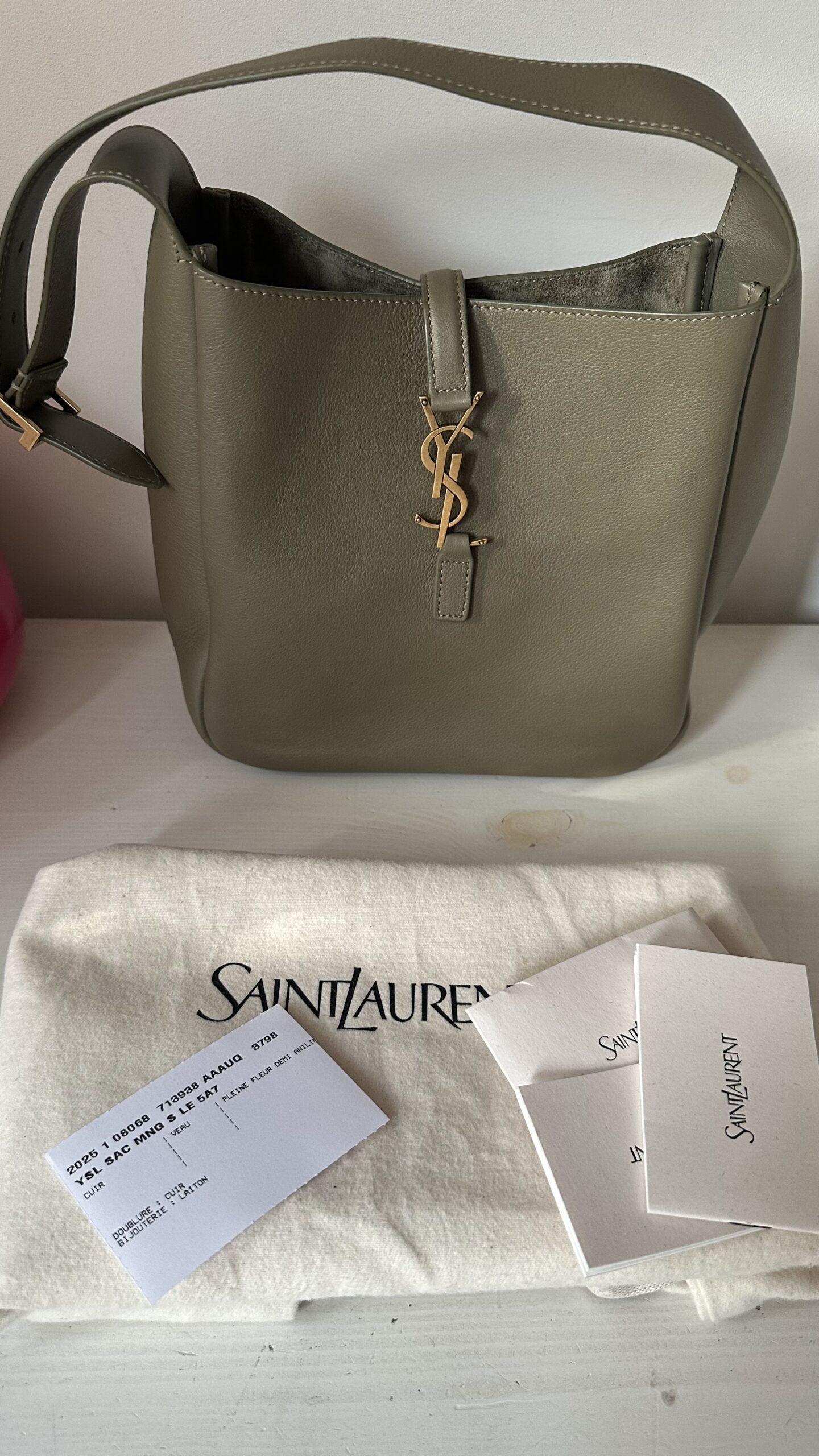 Saint Laurent Le 5 À 7 oliwkowa torebka hobo - obrazek 2