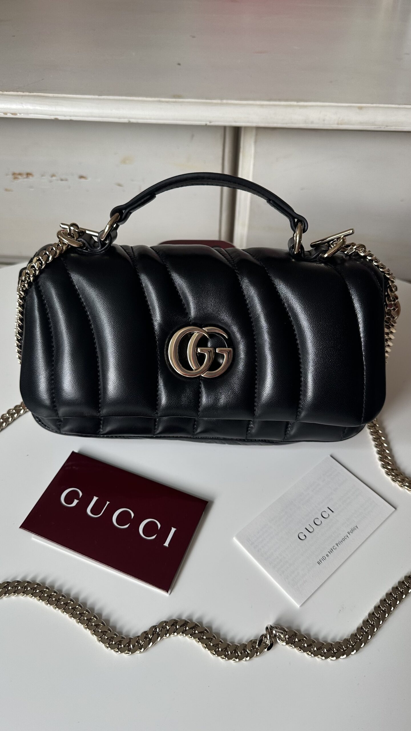 Gucci milano czarna klasyczna torebka - obrazek 2