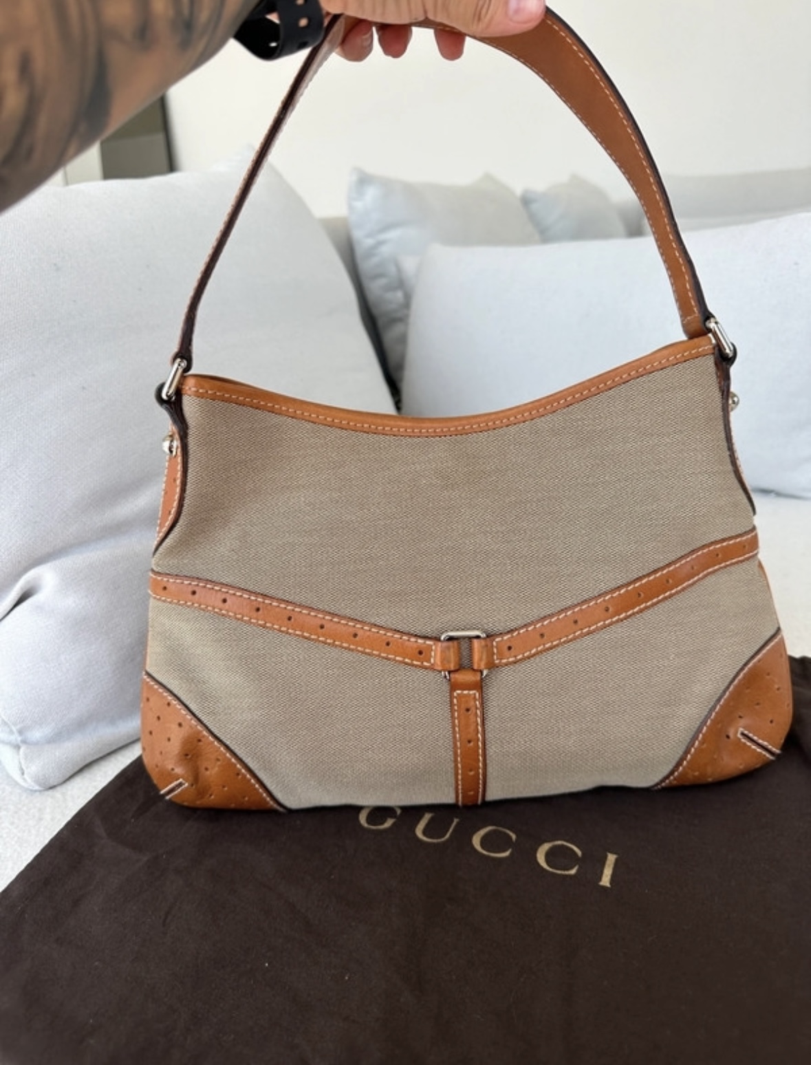 Gucci tricolor canvas hobo - obrazek 2
