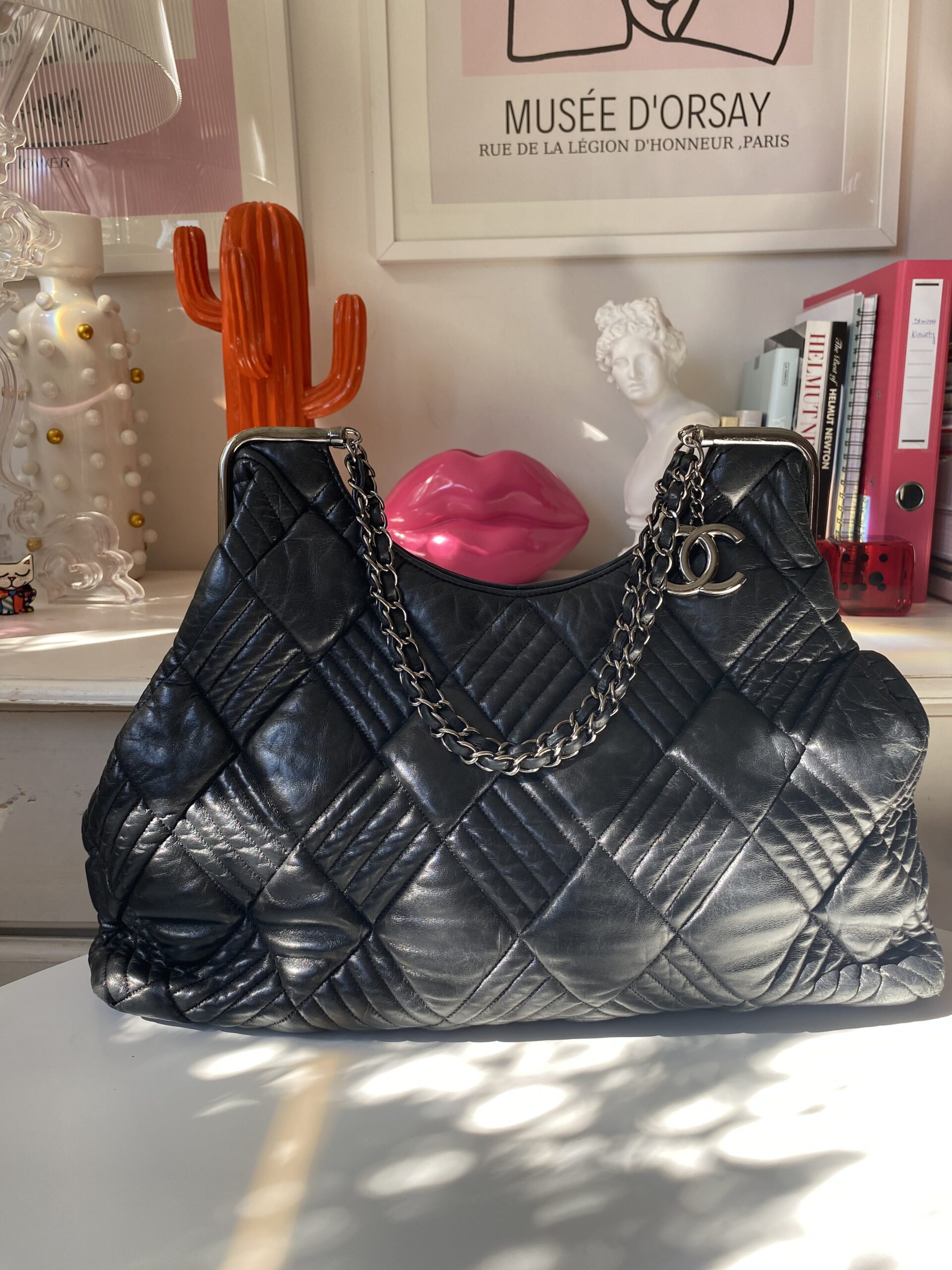 Chanel duża czarna pikowana torebka vintage