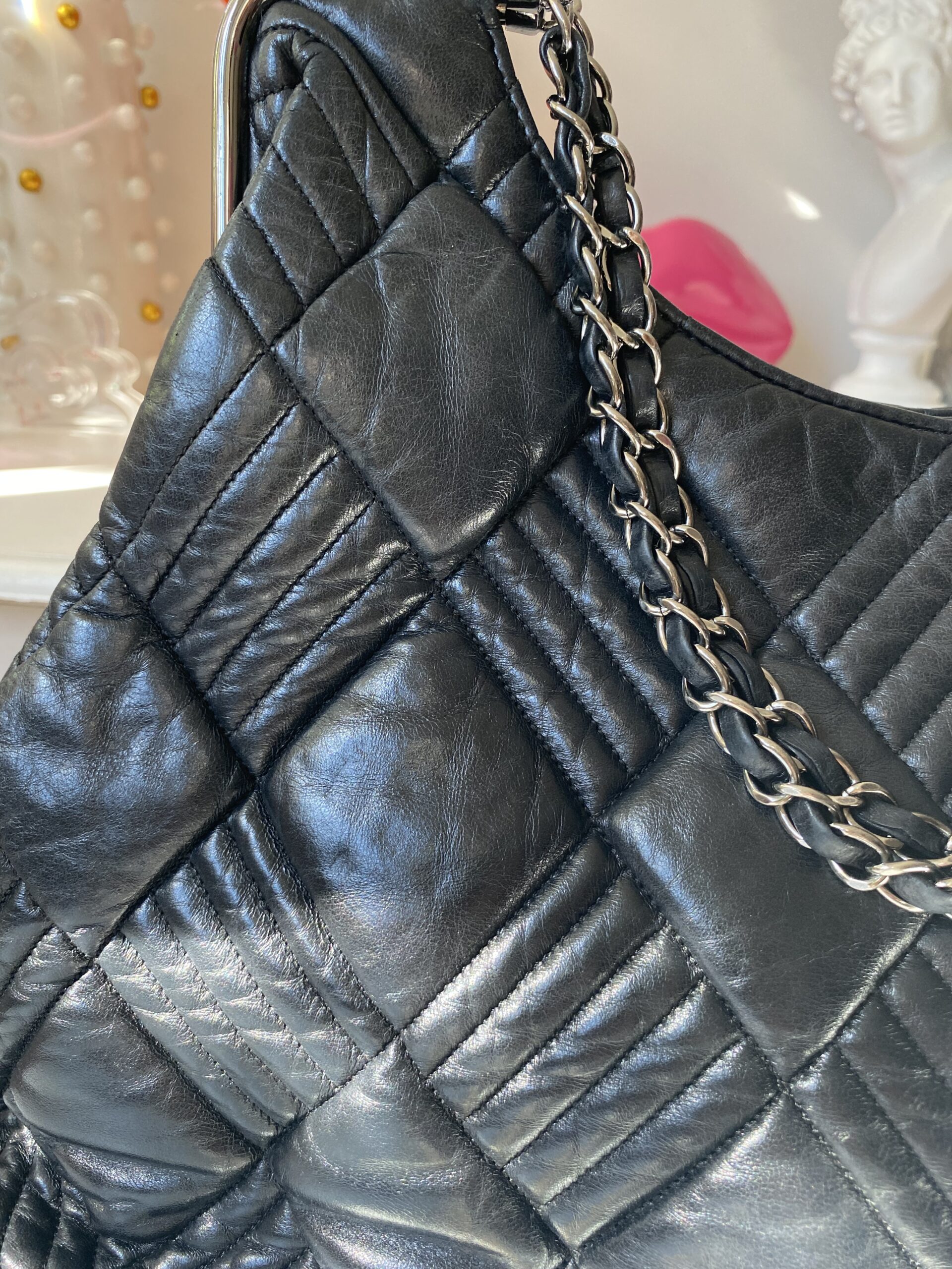 Chanel duża czarna pikowana torebka vintage - obrazek 3