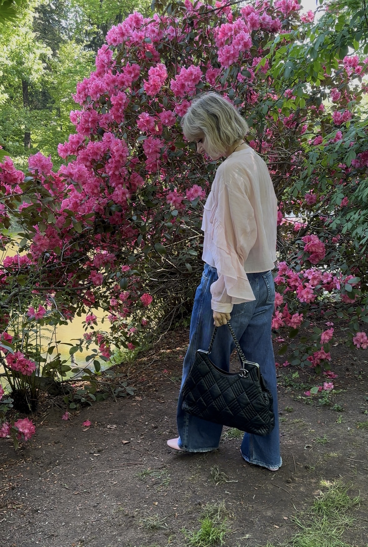 Chanel duża czarna pikowana torebka vintage - obrazek 9