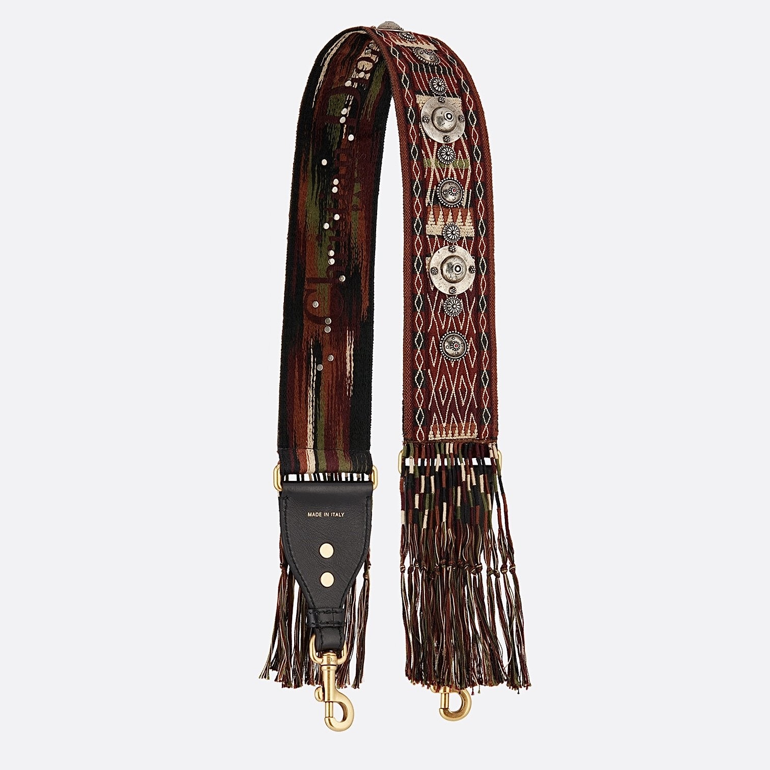DIOR Canvas Embroidered Studded Fringe Bohemian Shoulder Strap - pasek do torebki