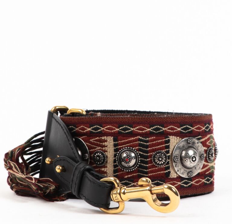 DIOR Canvas Embroidered Studded Fringe Bohemian Shoulder Strap - pasek do torebki - obrazek 2