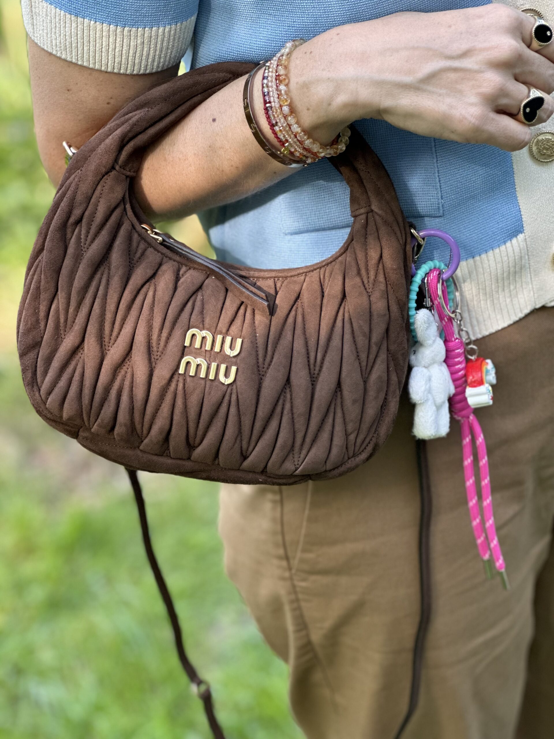 Miu Miu Wander matelassé suede bag zamszowa torebka