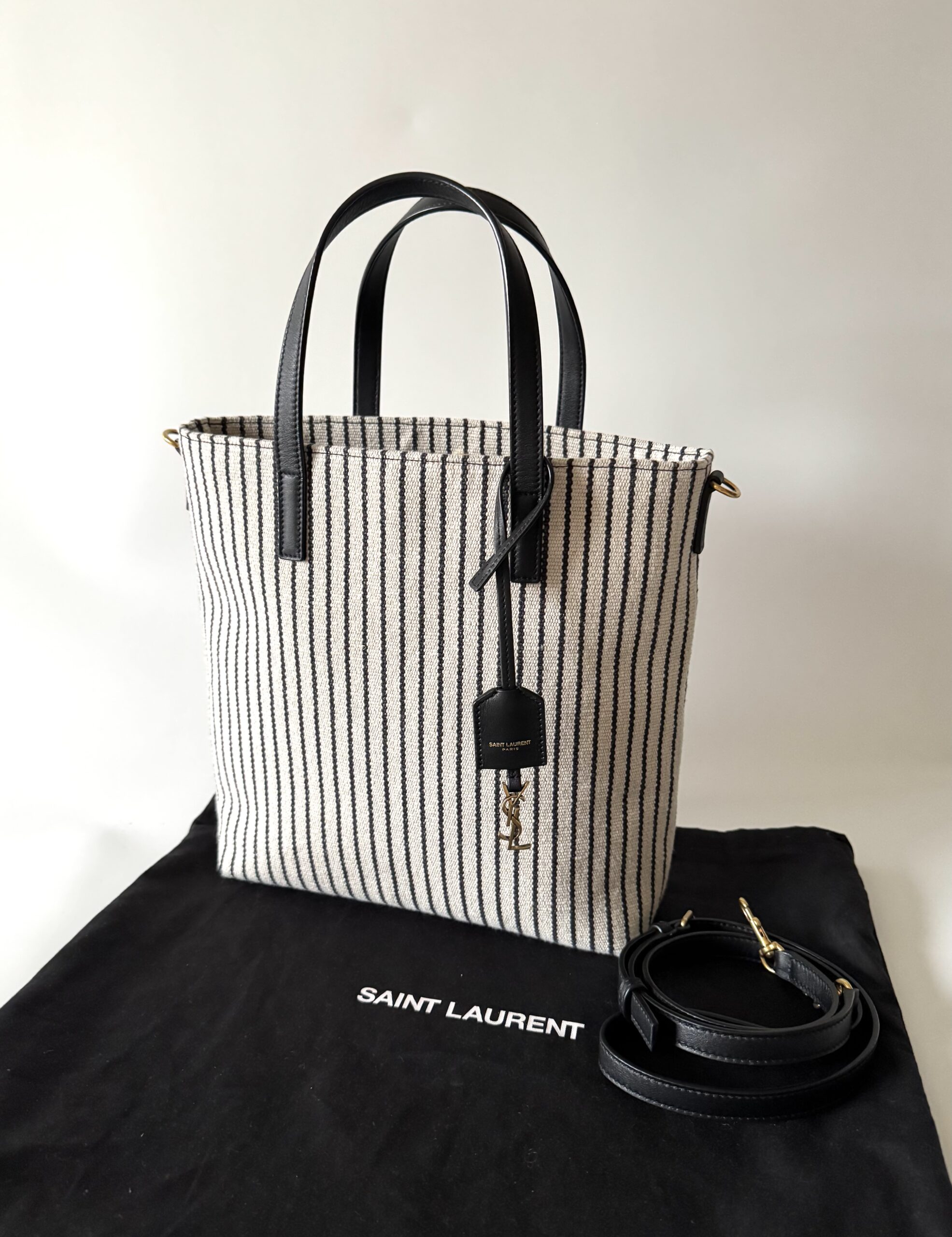 SAINT LAURENT Shopping Toy Striped Canvas Tote - torebka - obrazek 2