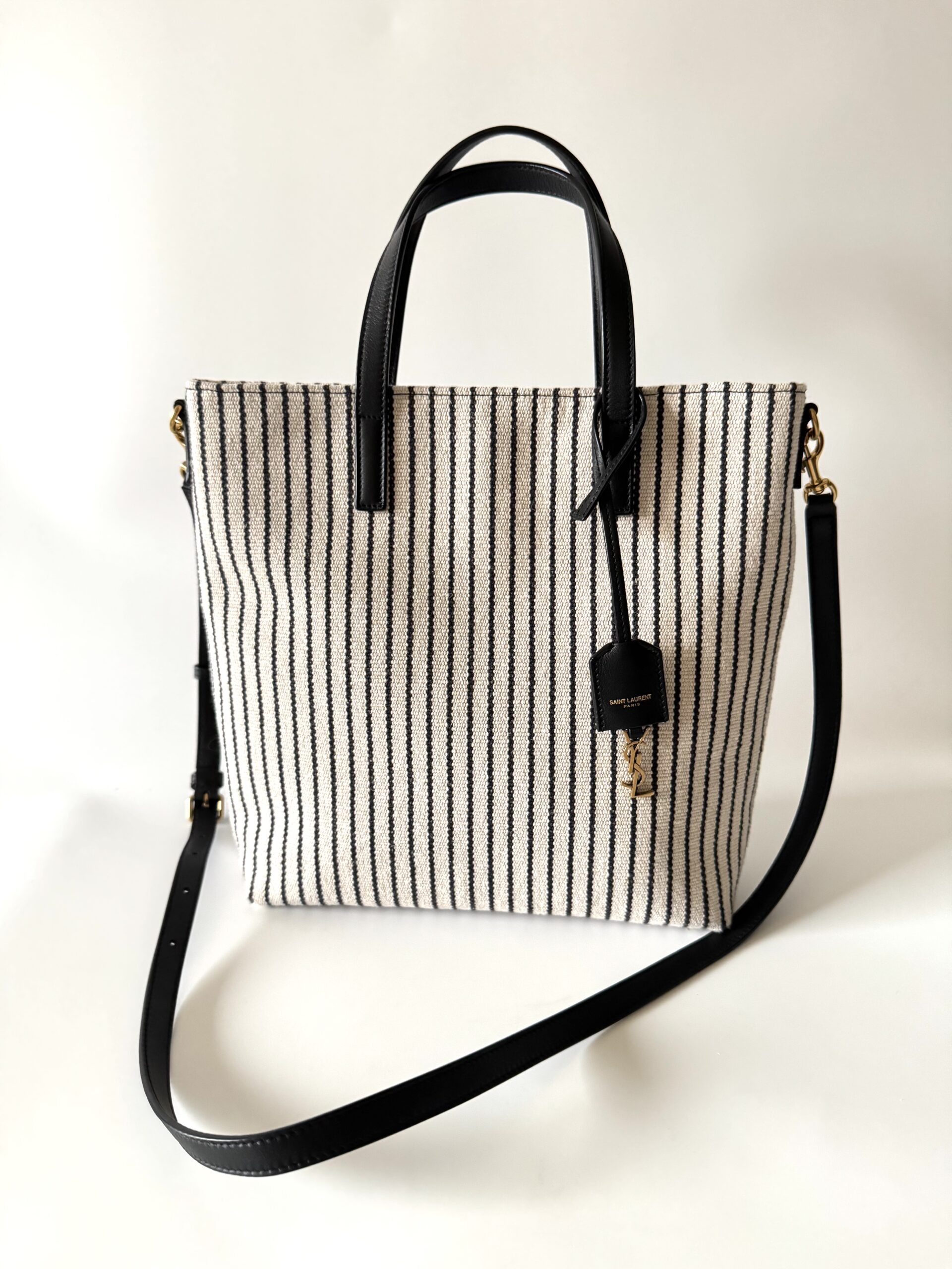 SAINT LAURENT Shopping Toy Striped Canvas Tote - torebka - obrazek 4