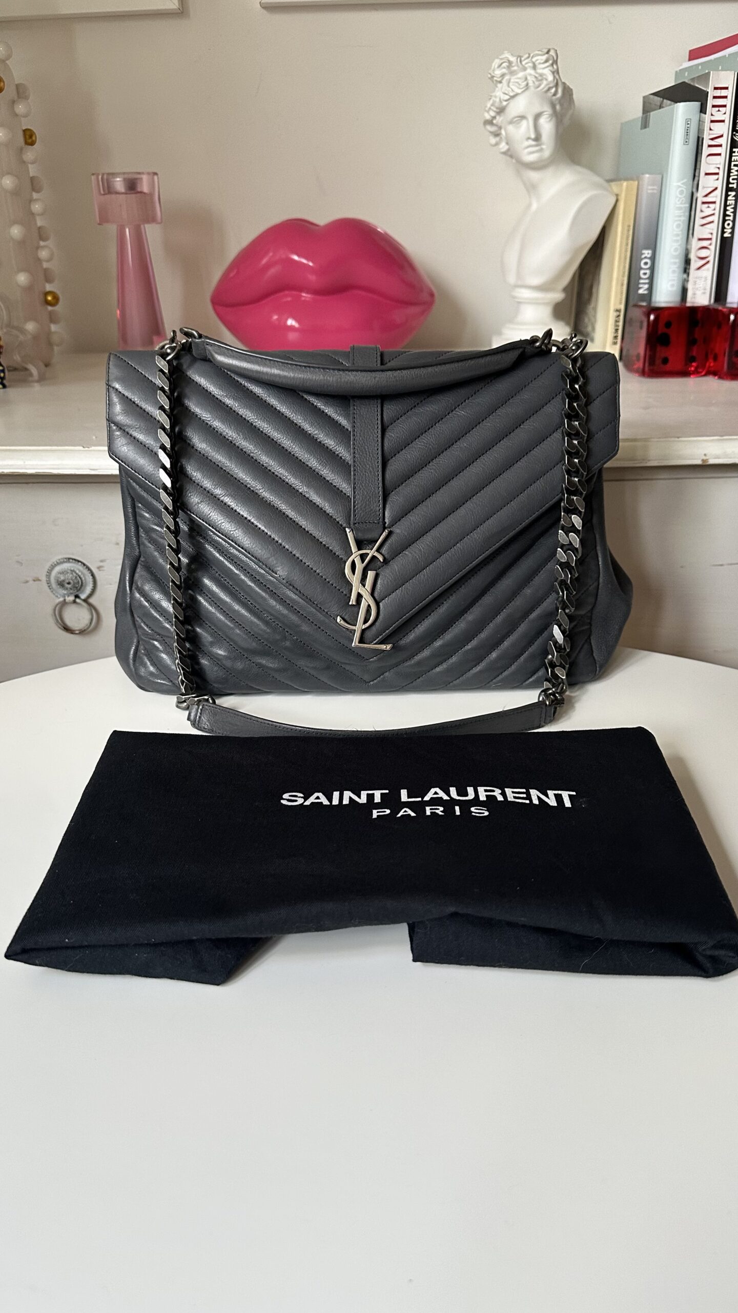 Saint Laurent College szara duża klasyczna torebka