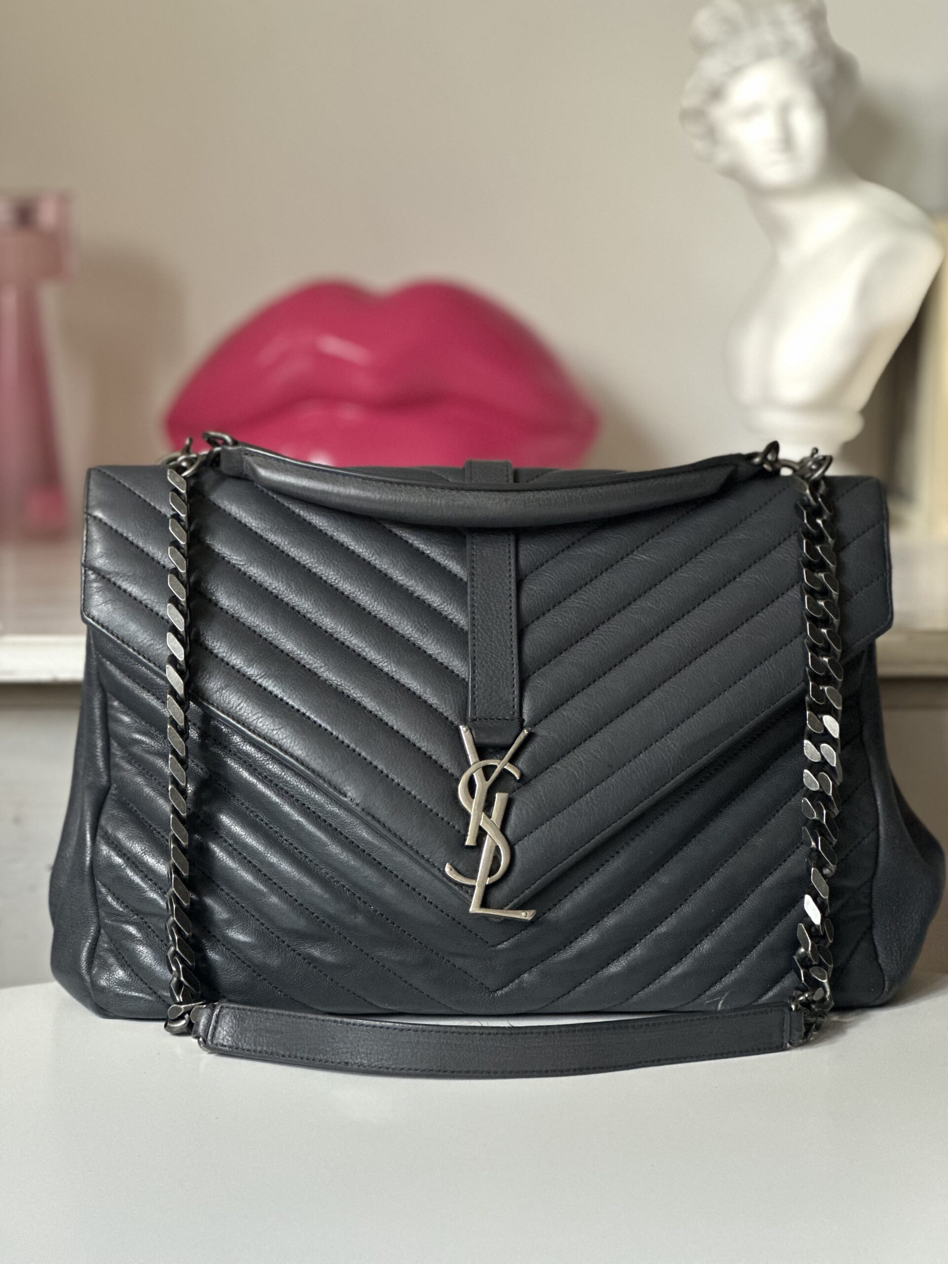 Saint Laurent College szara duża klasyczna torebka - obrazek 2