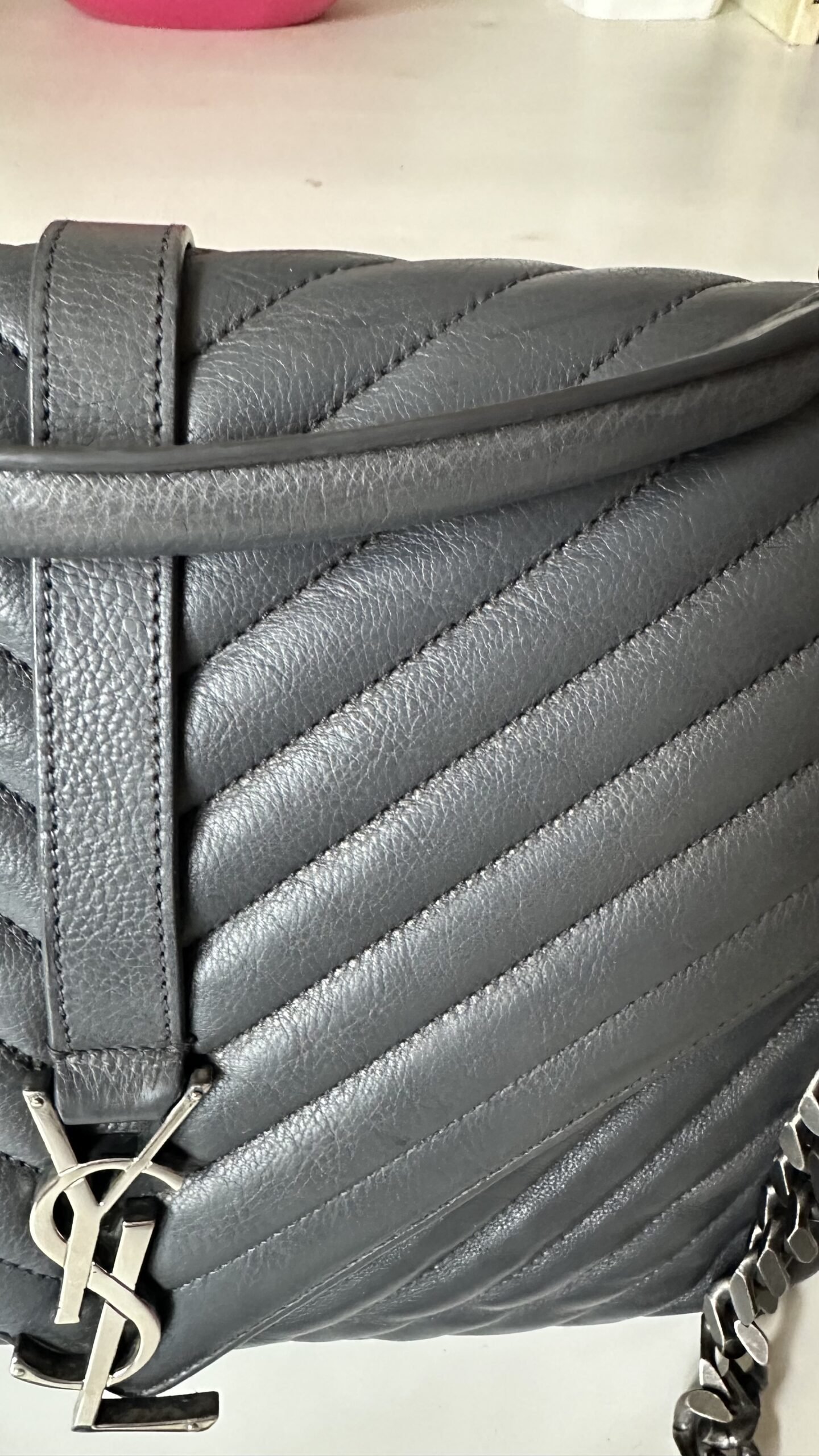 Saint Laurent College szara duża klasyczna torebka - obrazek 4