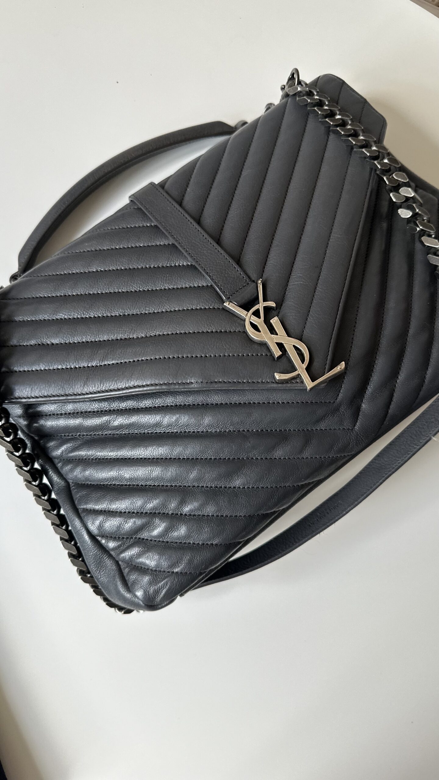 Saint Laurent College szara duża klasyczna torebka - obrazek 5