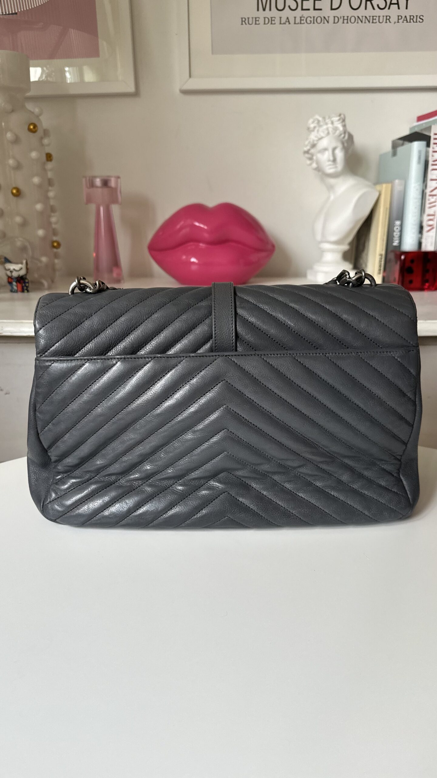 Saint Laurent College szara duża klasyczna torebka - obrazek 8