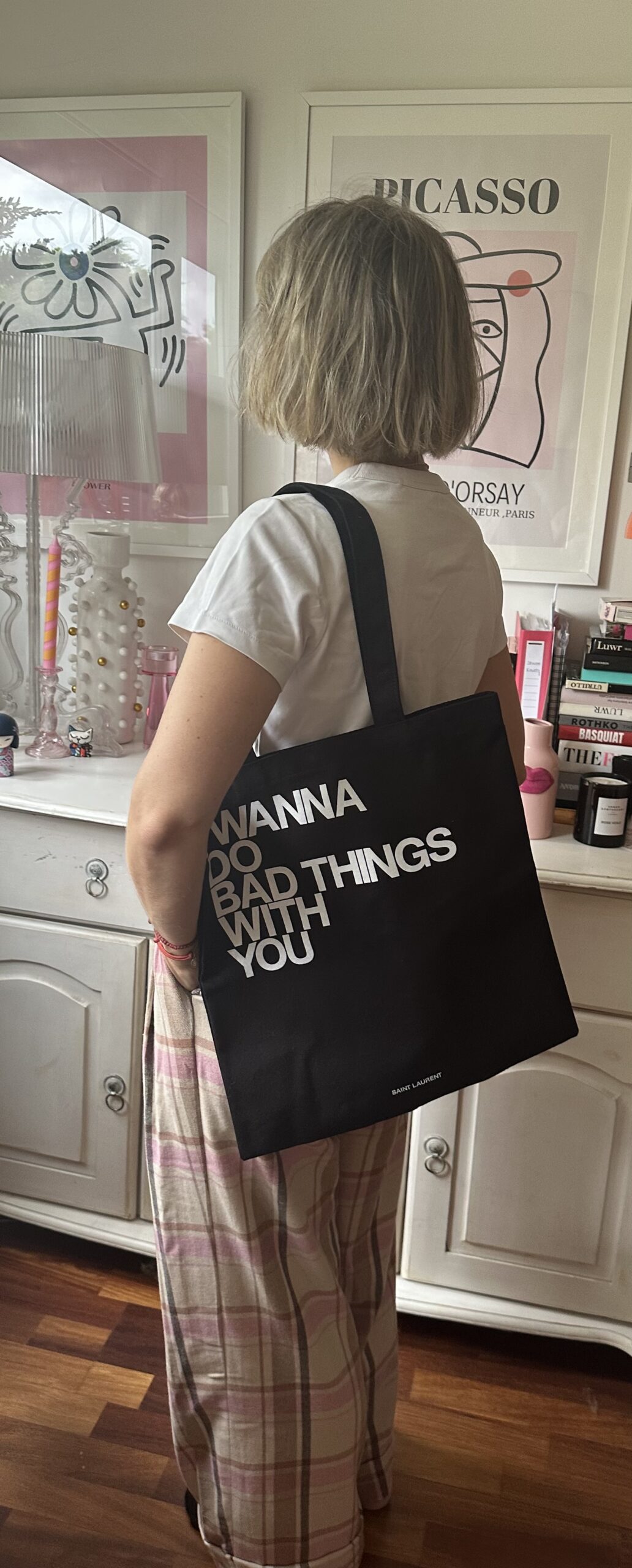 Saint Laurent czarna bawełniana torba - obrazek 5