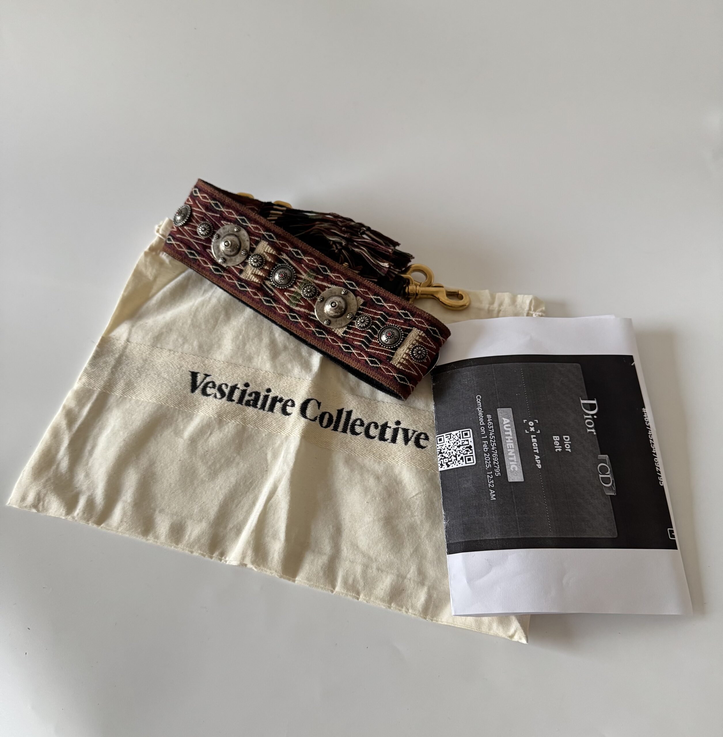 DIOR Canvas Embroidered Studded Fringe Bohemian Shoulder Strap - pasek do torebki - obrazek 4