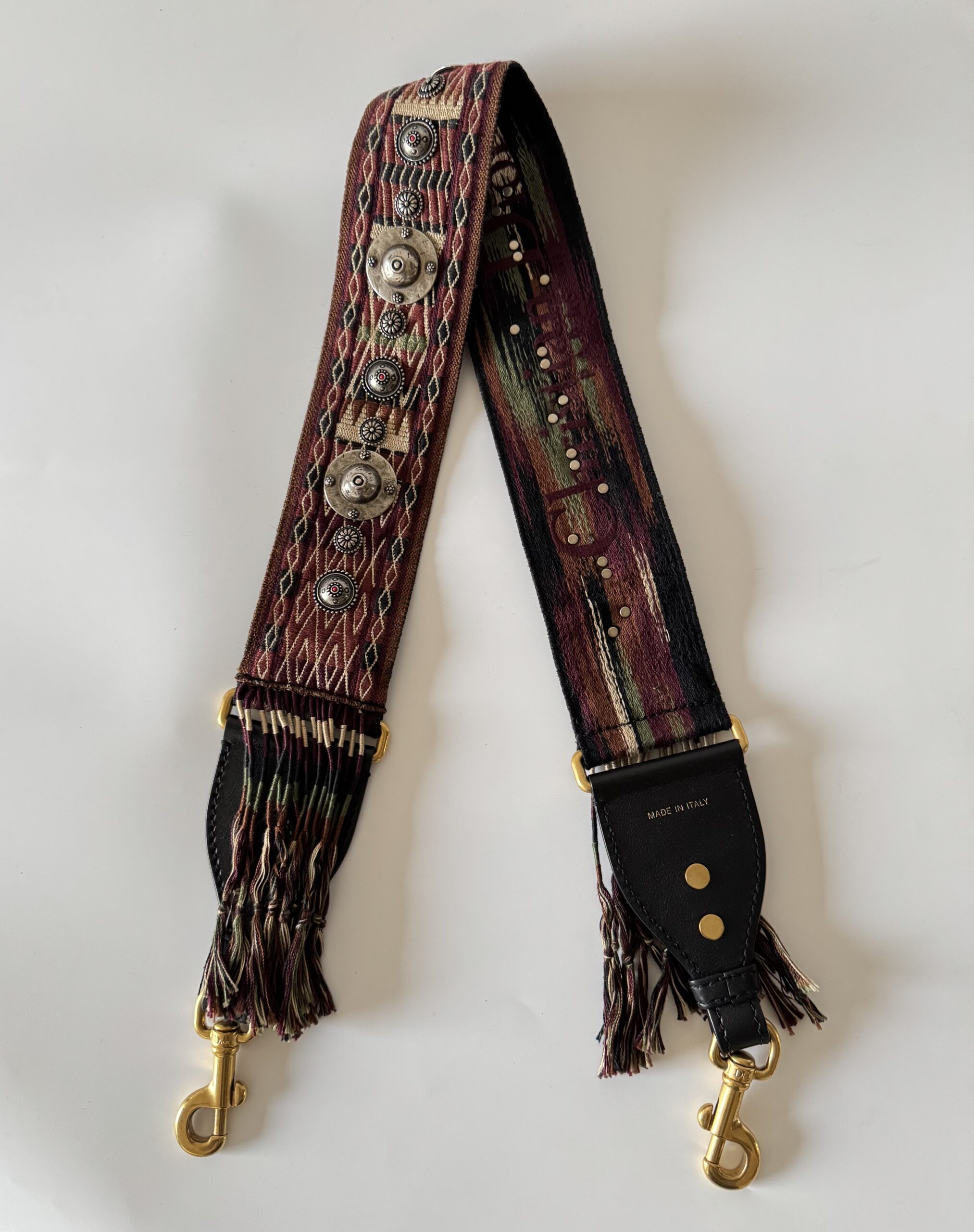 DIOR Canvas Embroidered Studded Fringe Bohemian Shoulder Strap - pasek do torebki - obrazek 6
