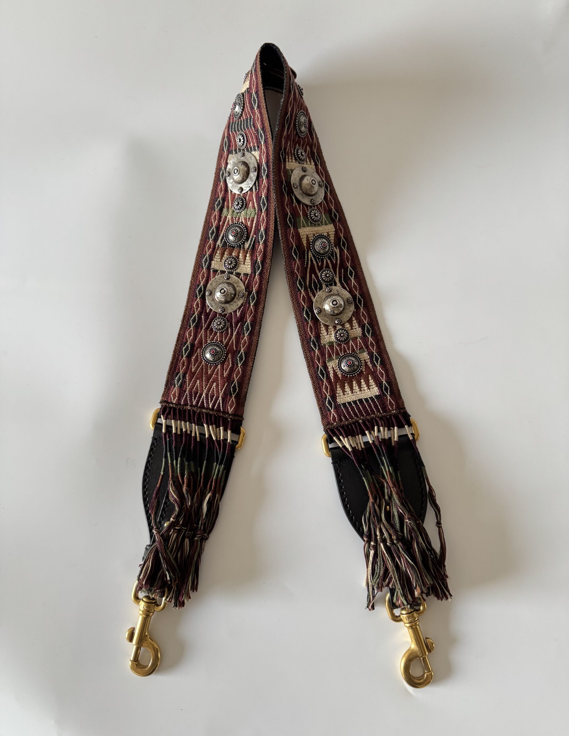 DIOR Canvas Embroidered Studded Fringe Bohemian Shoulder Strap - pasek do torebki - obrazek 7