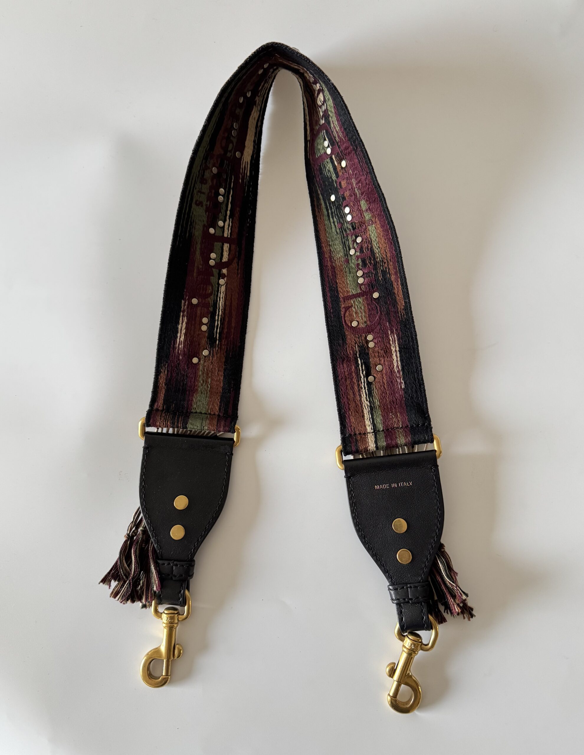 DIOR Canvas Embroidered Studded Fringe Bohemian Shoulder Strap - pasek do torebki - obrazek 5