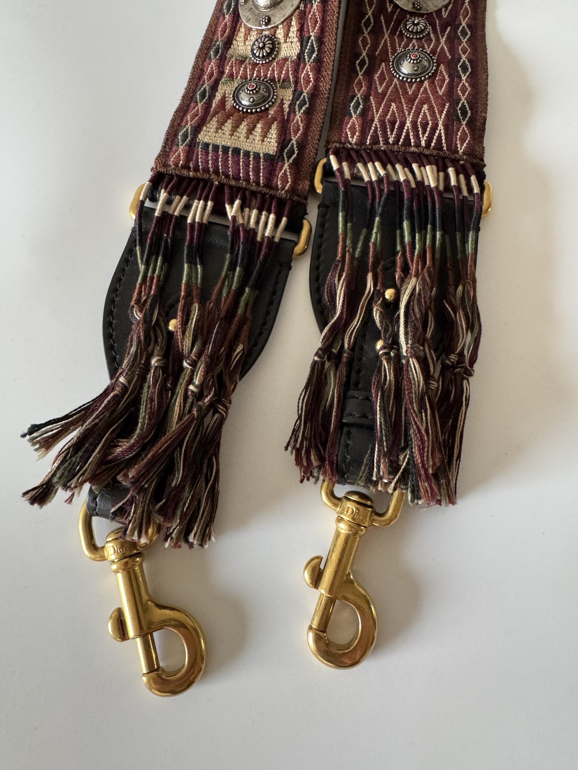 DIOR Canvas Embroidered Studded Fringe Bohemian Shoulder Strap - pasek do torebki - obrazek 12