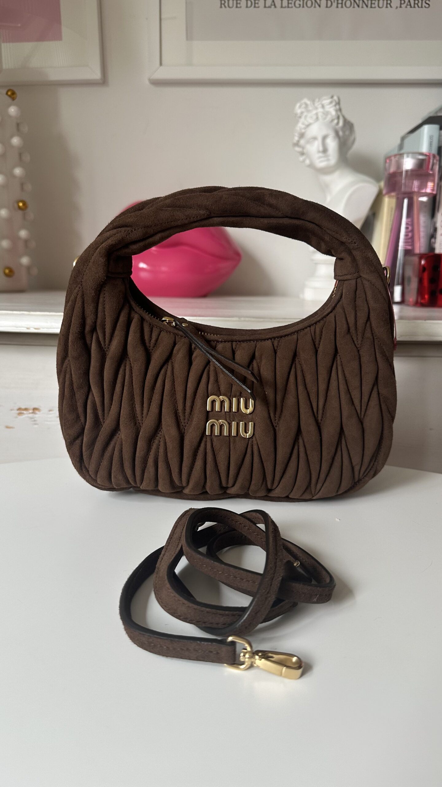 Miu Miu Wander matelassé suede bag zamszowa torebka - obrazek 3