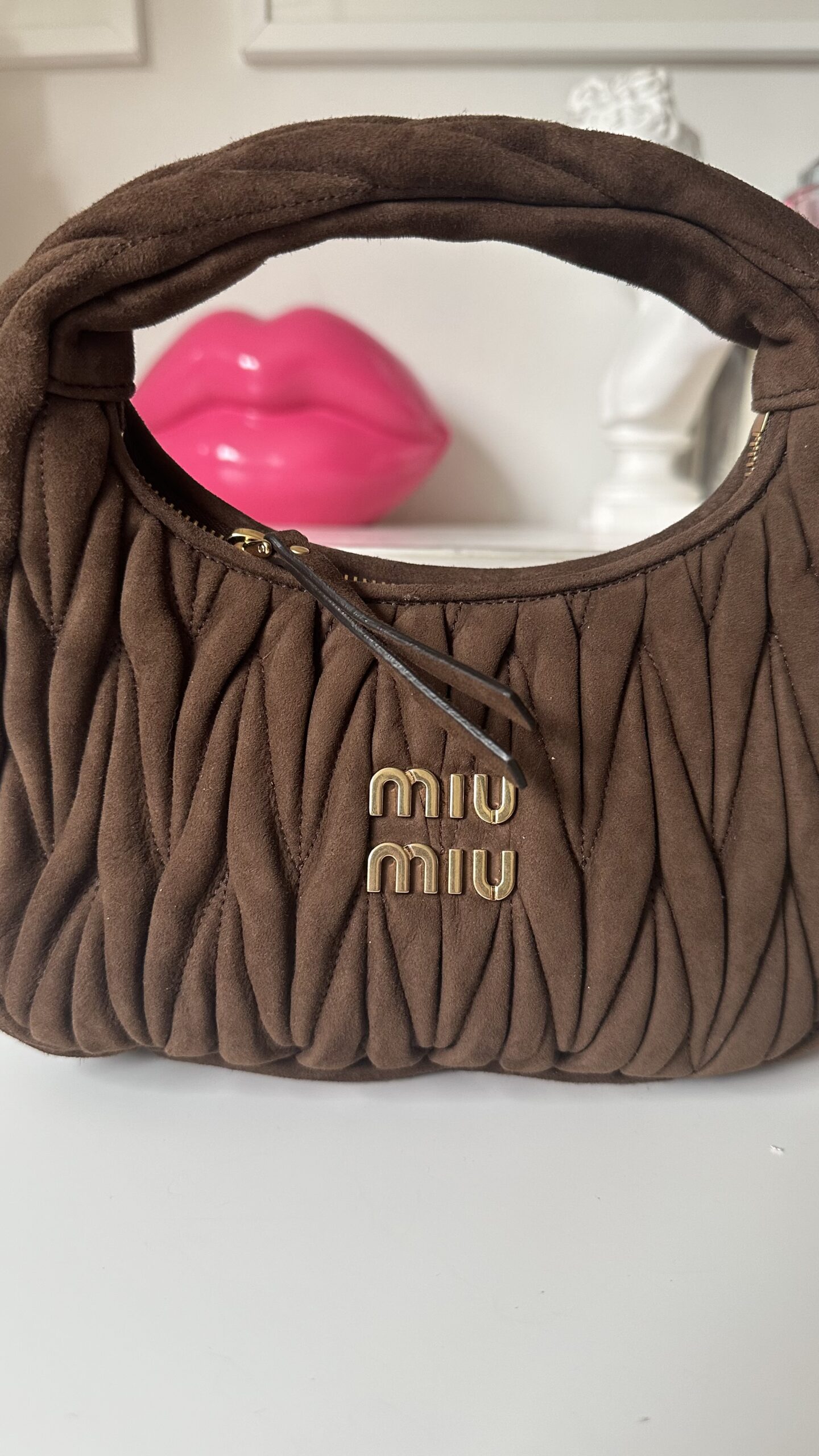 Miu Miu Wander matelassé suede bag zamszowa torebka - obrazek 4