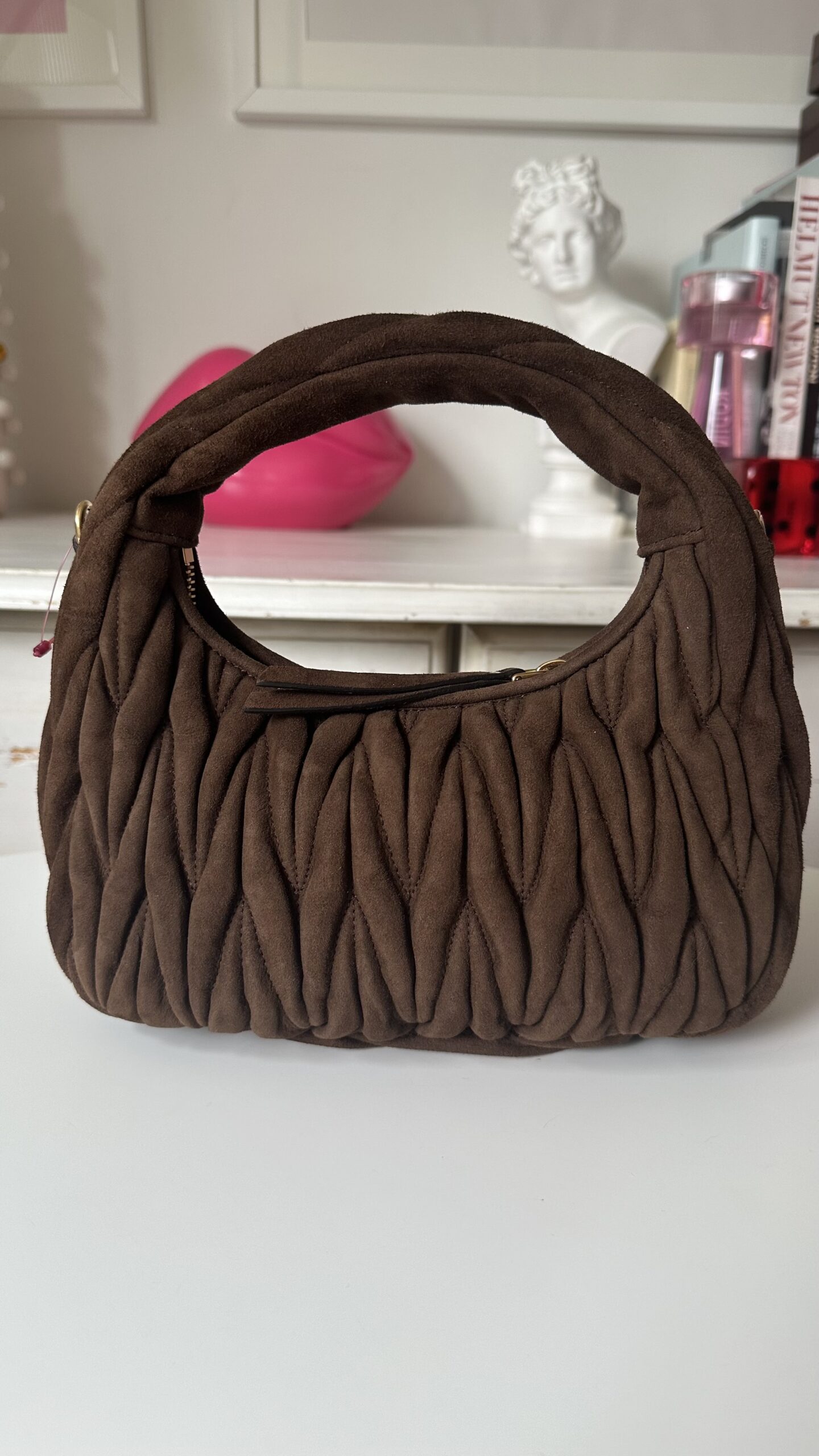 Miu Miu Wander matelassé suede bag zamszowa torebka - obrazek 6