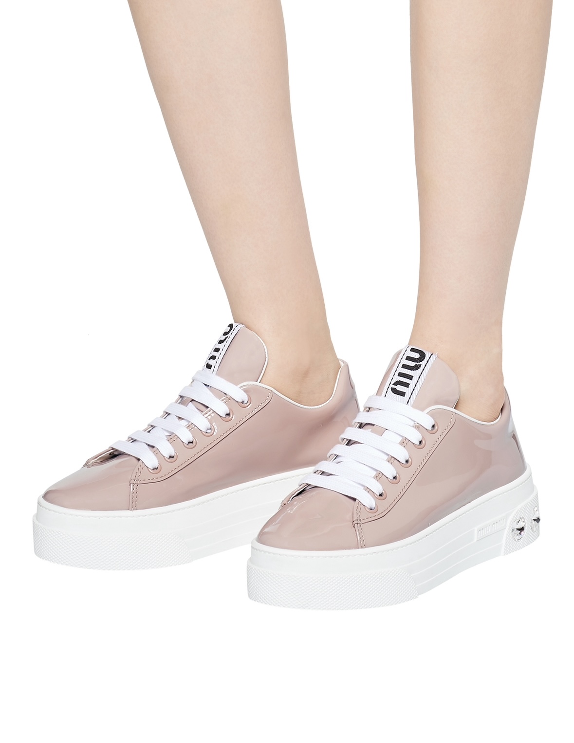 MIU MIU Crystal Embellished Patent Leather Sneakers - sneakersy, trampki - obrazek 13