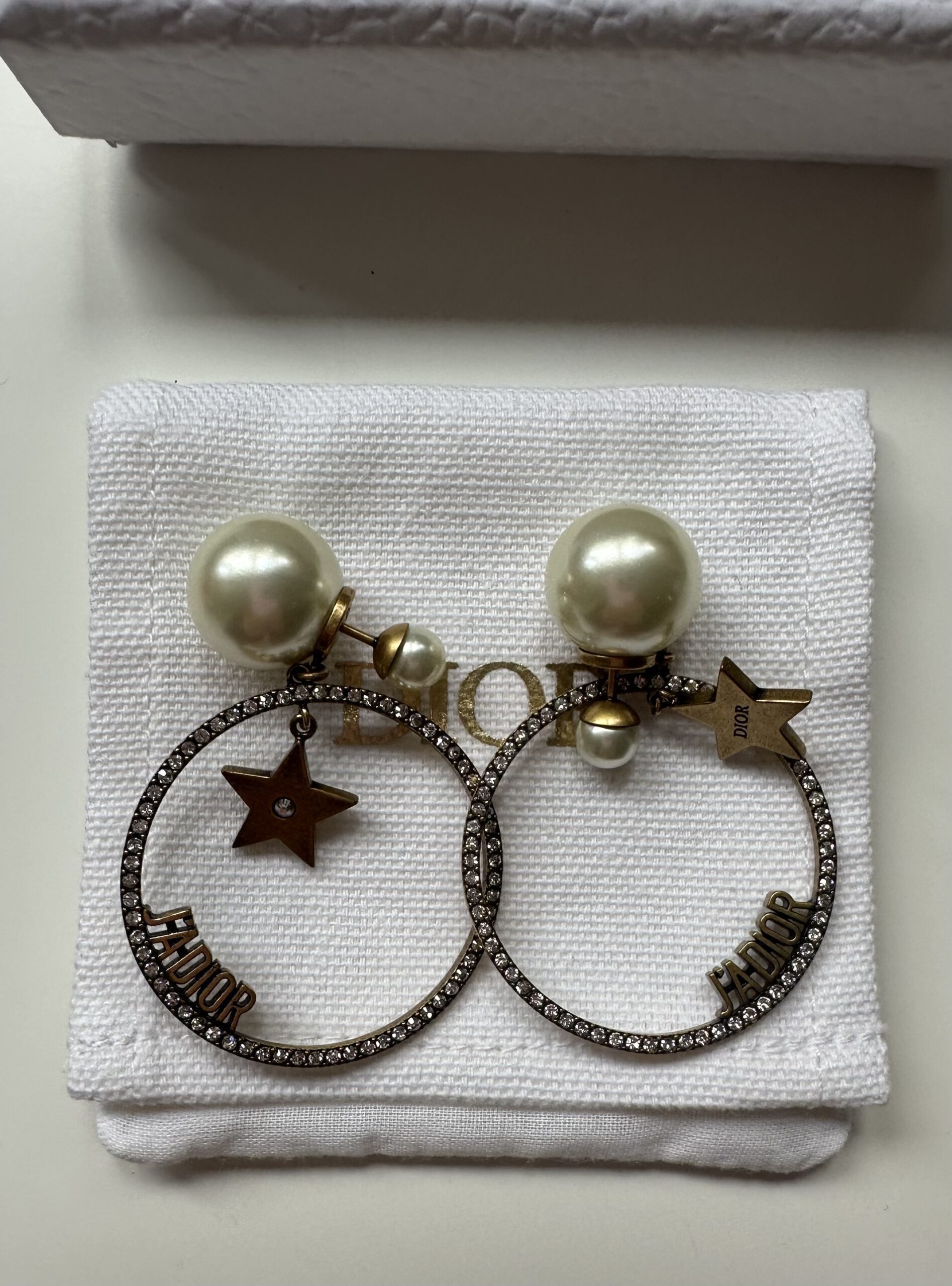 Dior kolczyki z perłą i cyrkoniami - obrazek 3