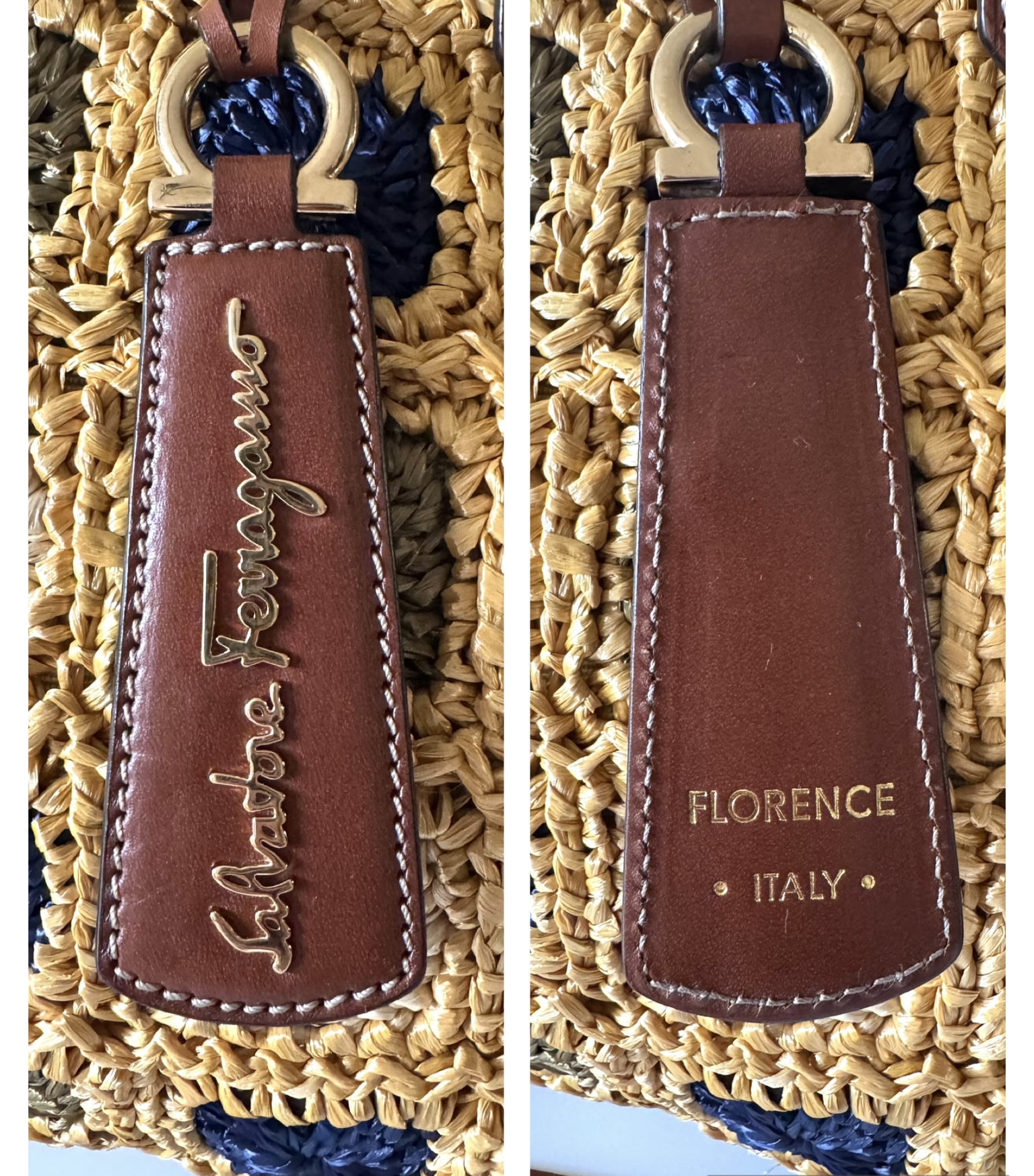 SALVATORE FERRAGAMO Gancini Handle Tote Raffia Wicker Bag - torebka - obrazek 7