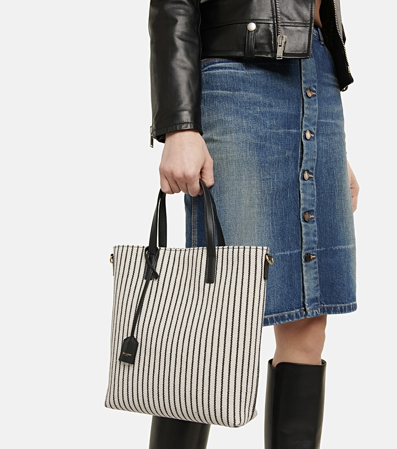 SAINT LAURENT Shopping Toy Striped Canvas Tote - torebka - obrazek 3