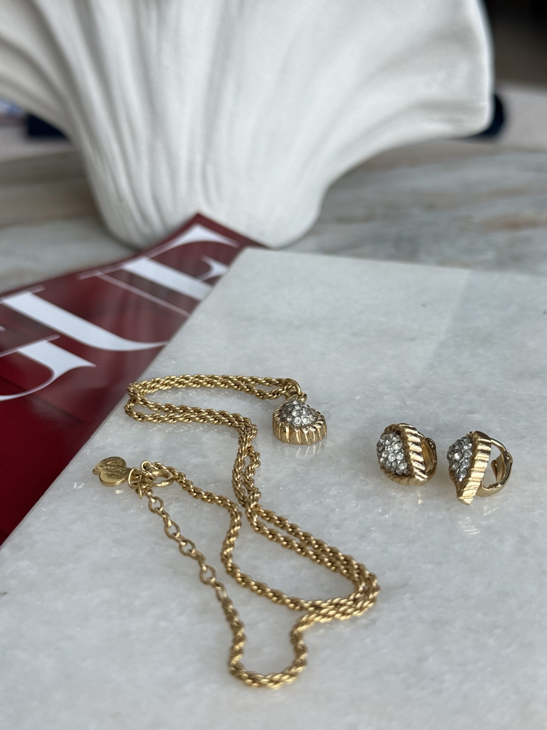 Dior pozłacany zestaw biżuterii vintage naszyjnik i klipsy