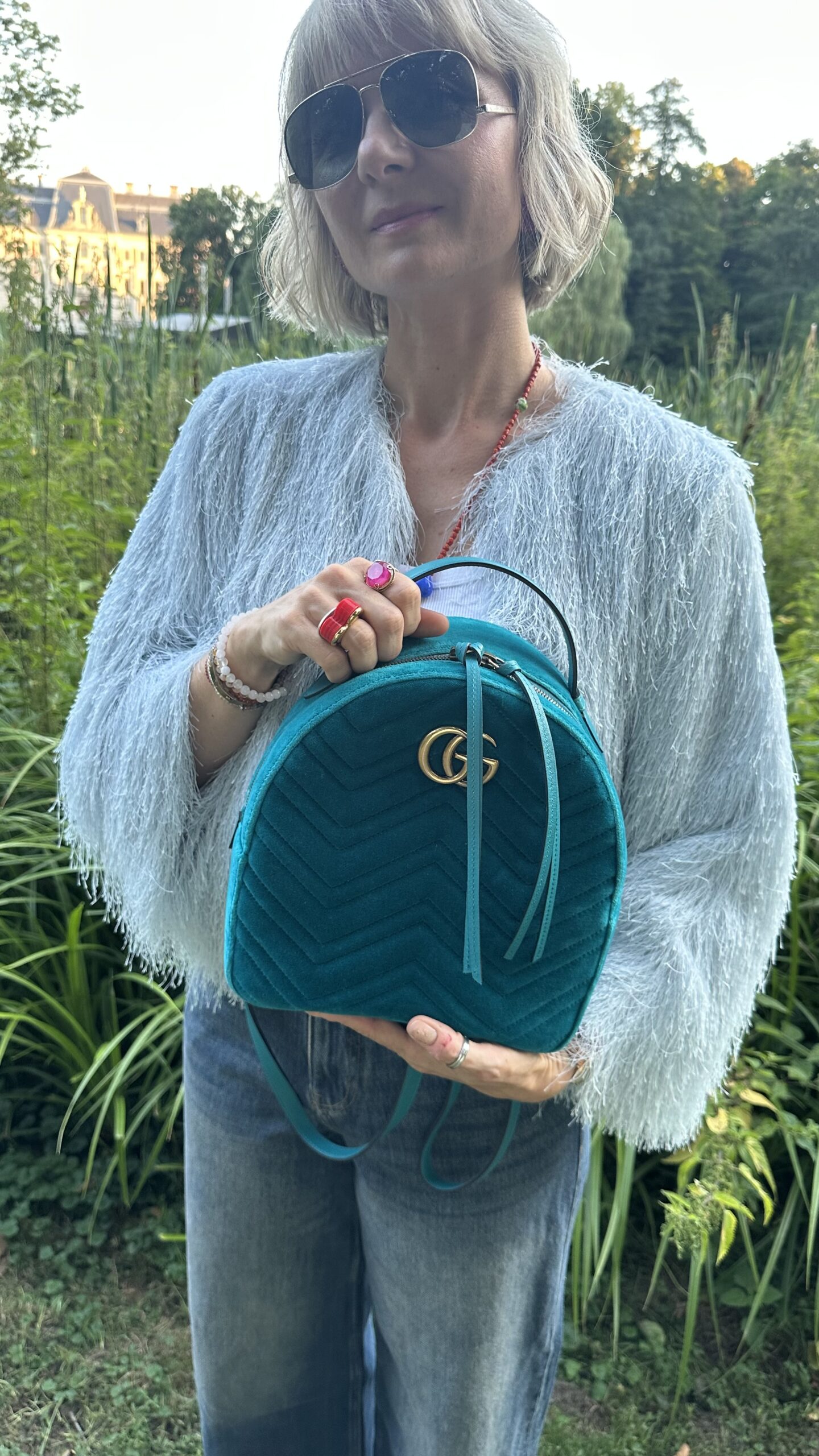 Gucci marmont velvet plecak welurowy turkus - obrazek 8