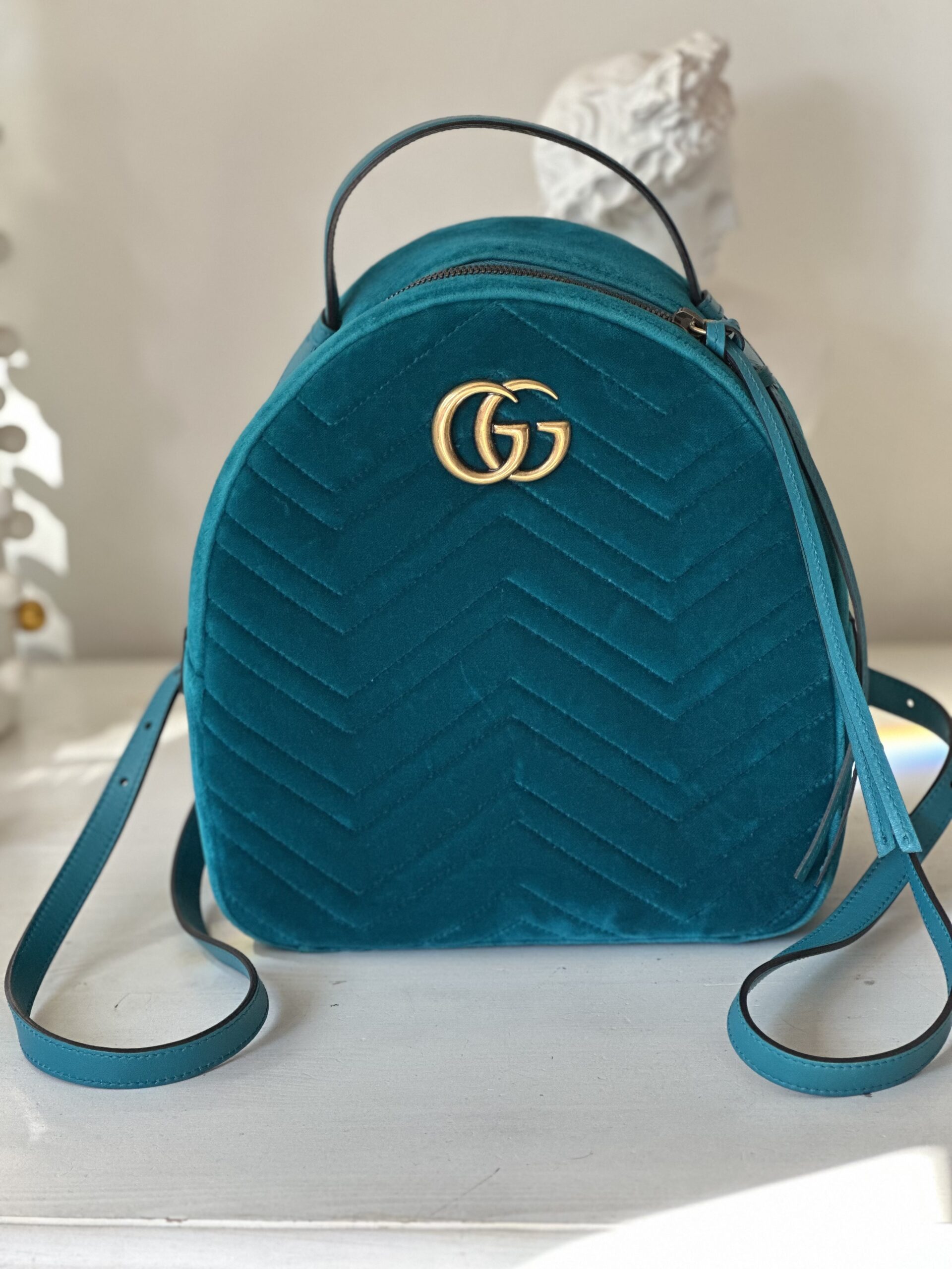Gucci marmont velvet plecak welurowy turkus