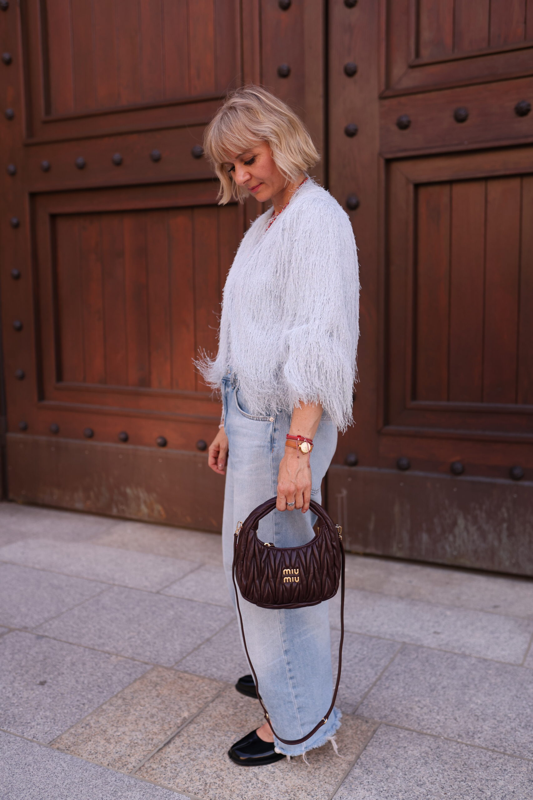 Miu Miu Wander matelassé suede bag burgundowa torebka - obrazek 2