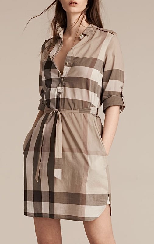 BURBERRY Women’s Kelsy Check Print Cotton Belted Shirt Dress in Pale Stone - sukienka - obrazek 14