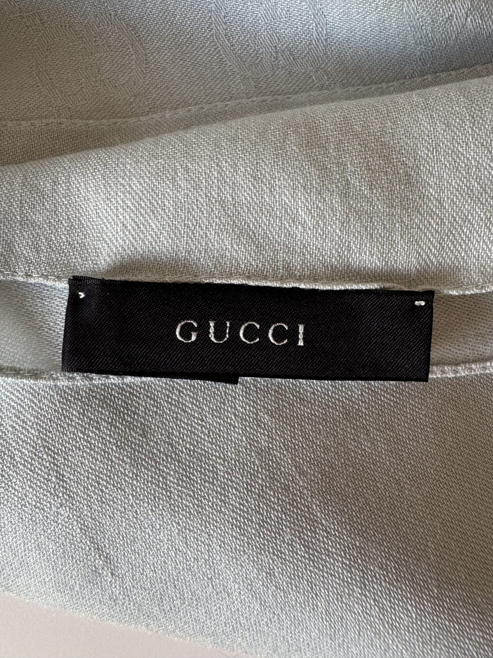 GUCCI GG Monogram Wool and Silk Scarf with fringes - unisex szal - obrazek 6